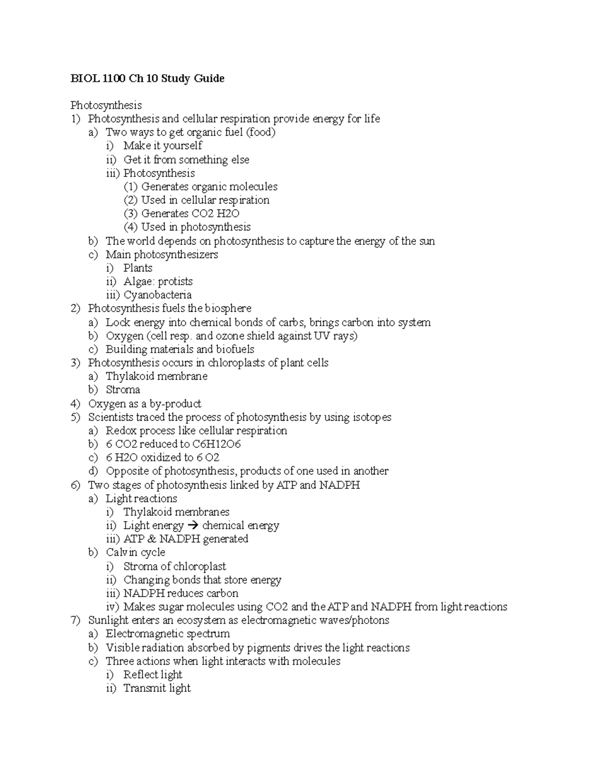 BIOL 1100 Ch 10 Study Guide - BIOL 1100 Ch 10 Study Guide ...