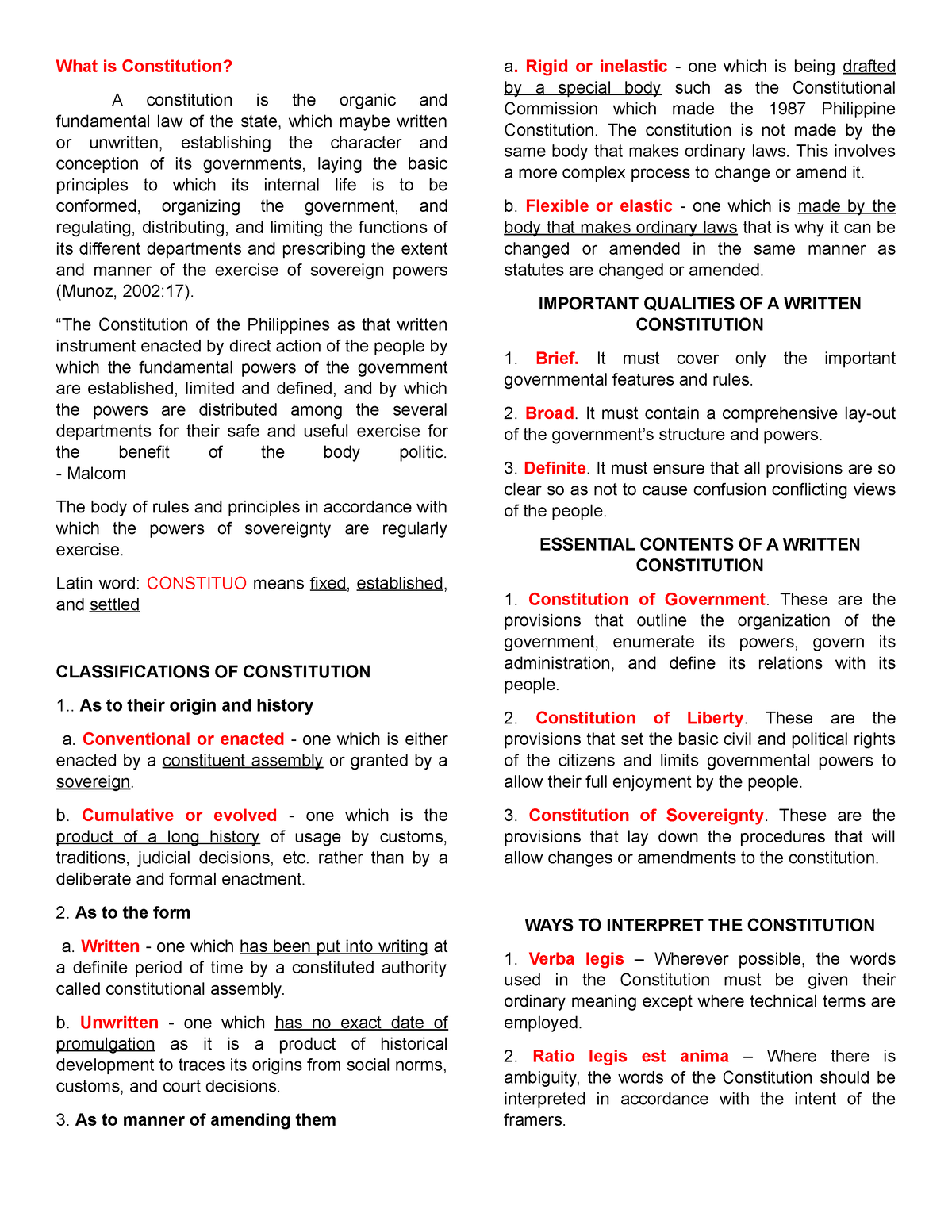 Constitution - NOTES - What Is Constitution? A Constitution Is The ...