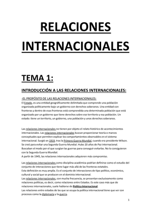 Teoría Relaciones Internacionales - RELACIONES INTERNACIONALES TEMA 1:  INTRODUCCIÓN A LAS RELACIONES - Studocu