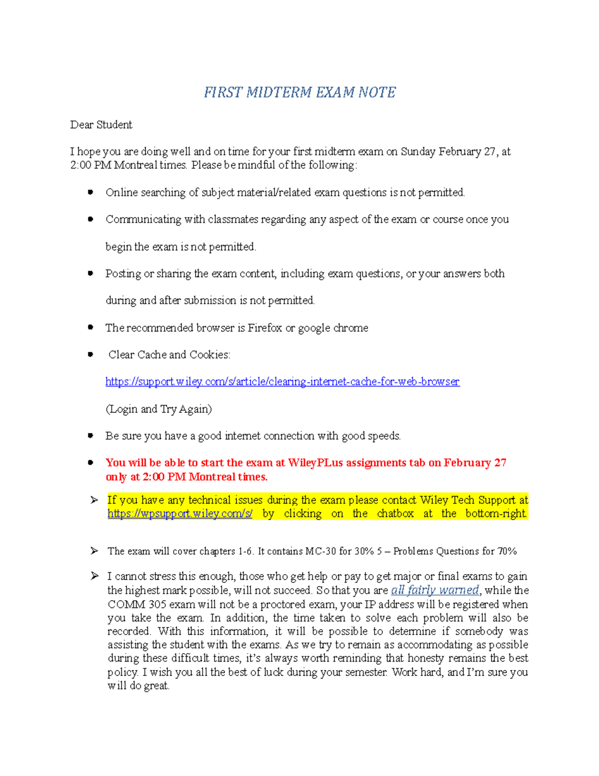 First Midterm EXAM NOTE - FIRST MIDTERM EXAM NOTE Dear Student I hope ...