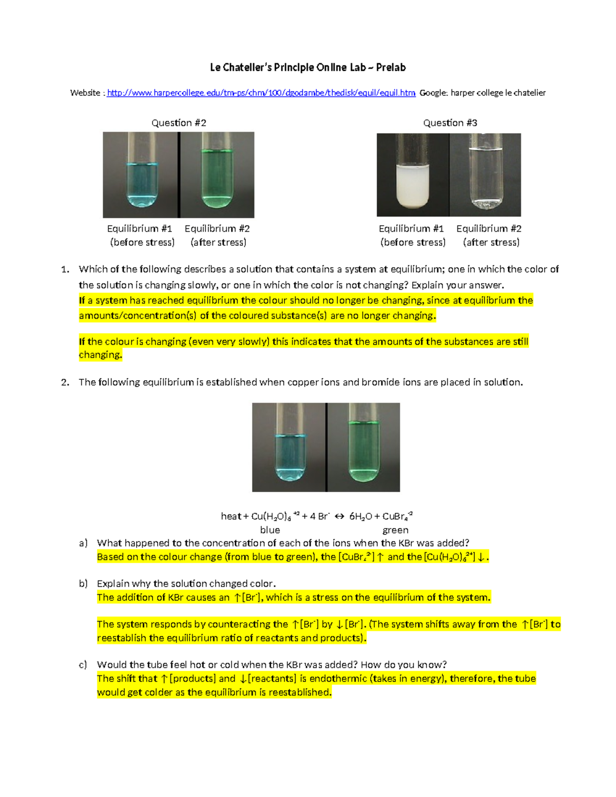 Le chatelier online lab pre lab answers printable Le Chatelier’s