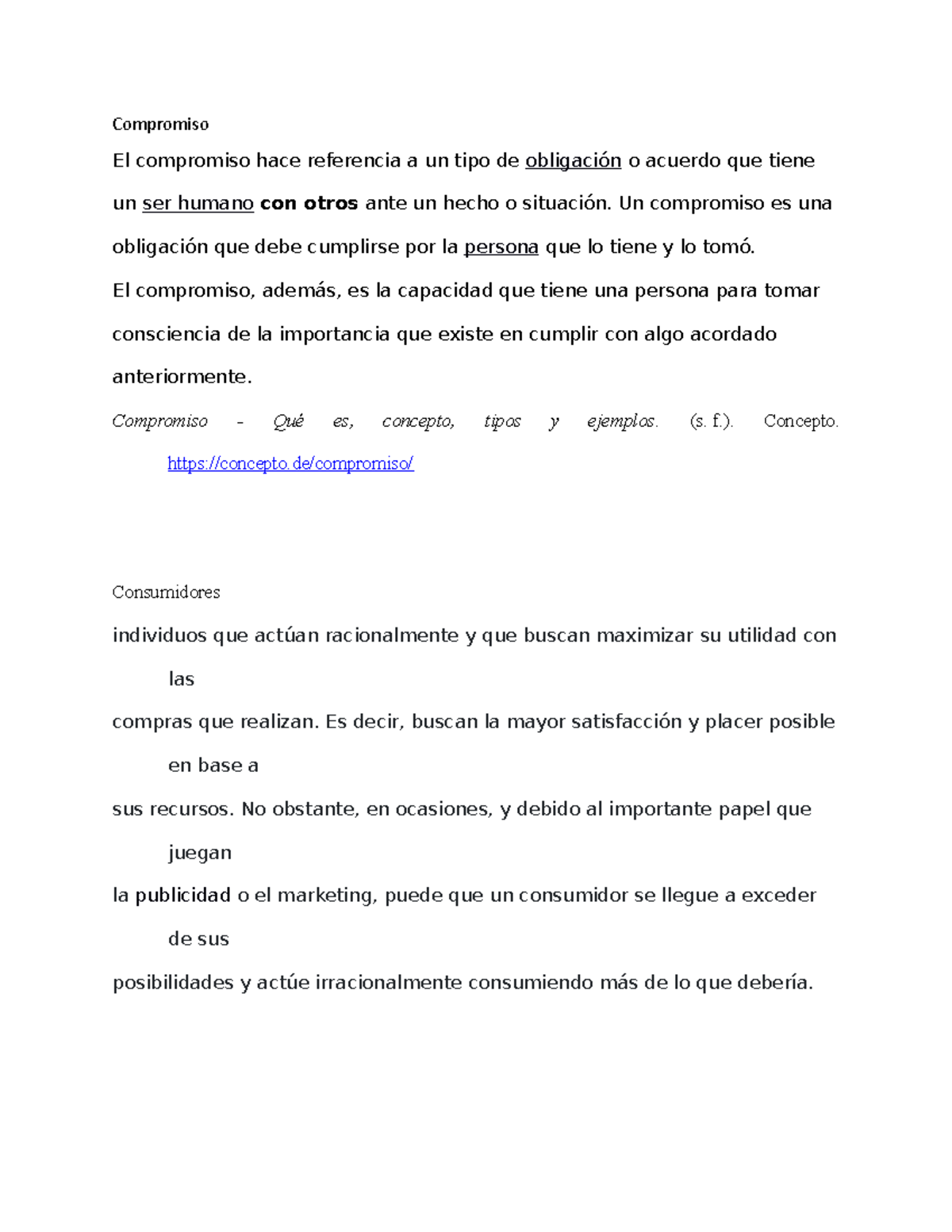 Conceptos - Compromiso El compromiso hace referencia a un tipo de ...