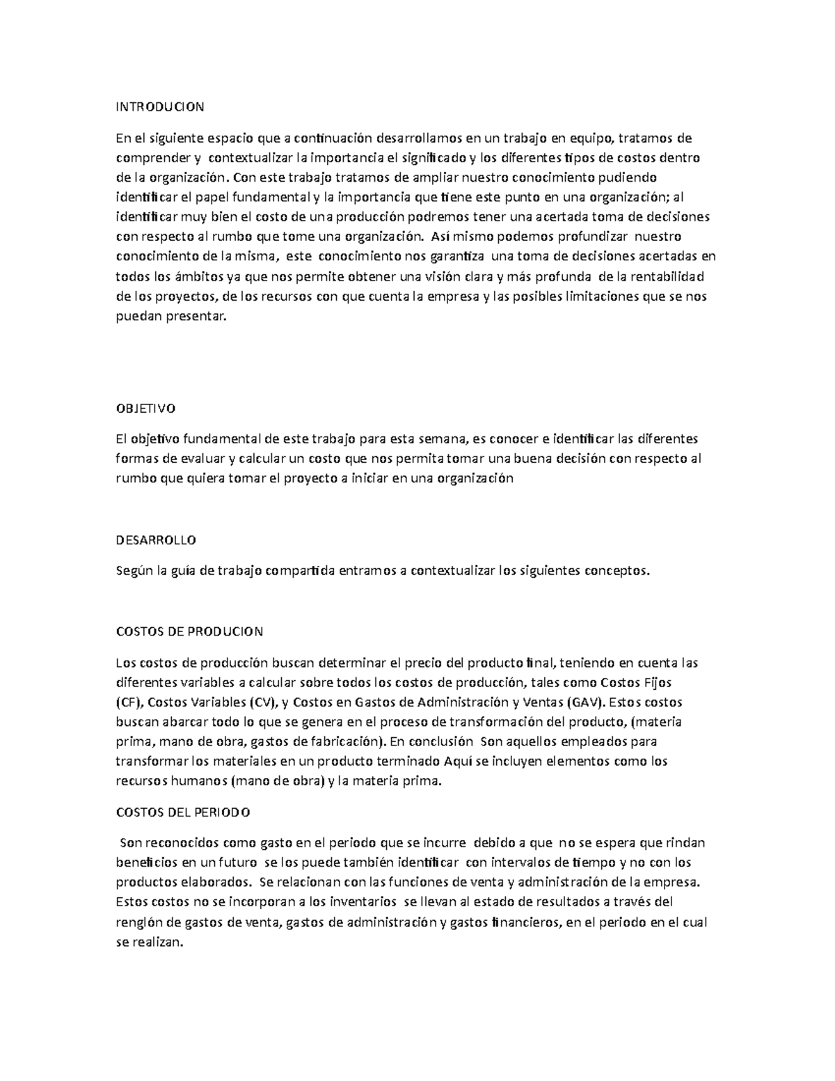 Entrega 1 semana 3 costos y presupuesto - INTRODUCION En el siguiente ...