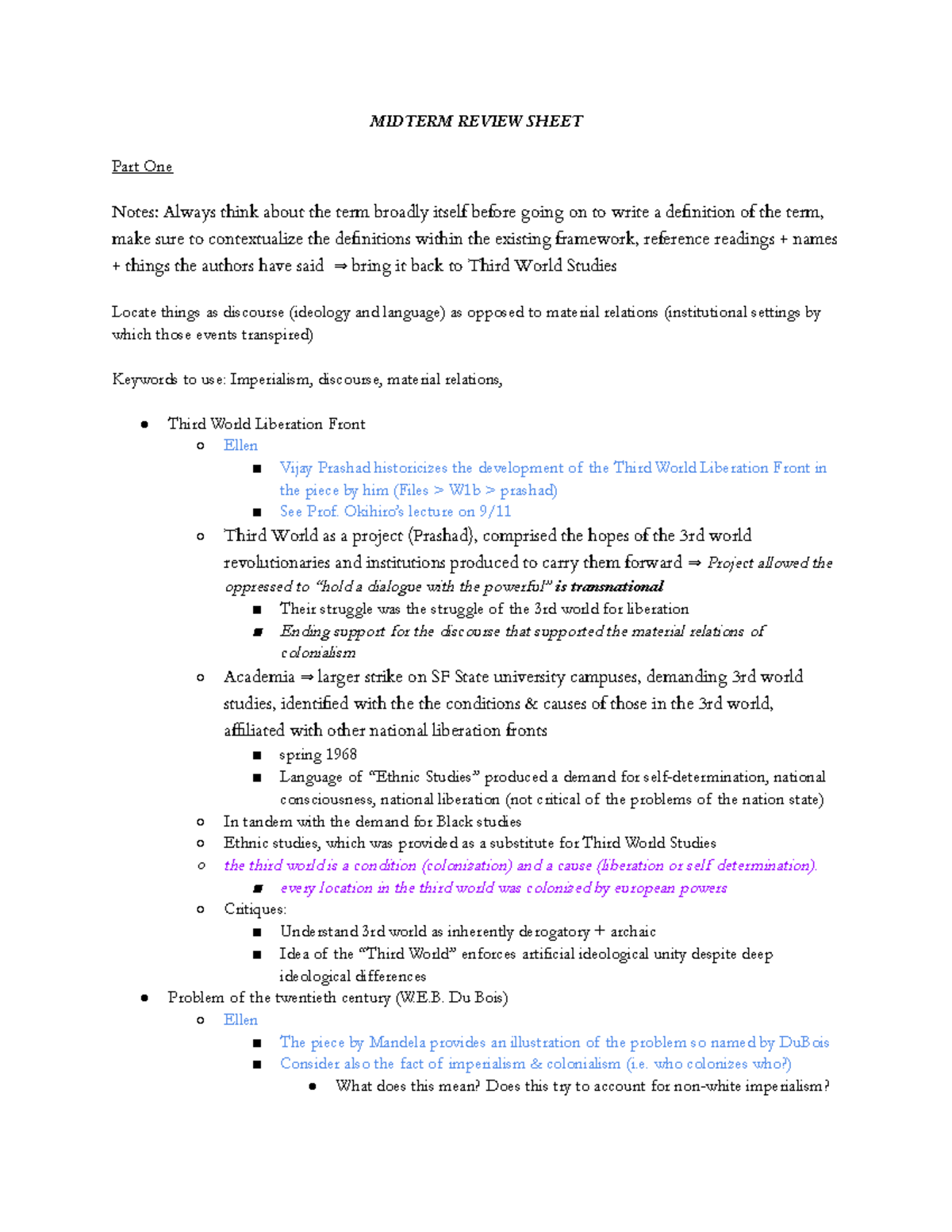 Third World Midterm Review Sheet - MIDTERM REVIEW SHEET Part One Notes ...