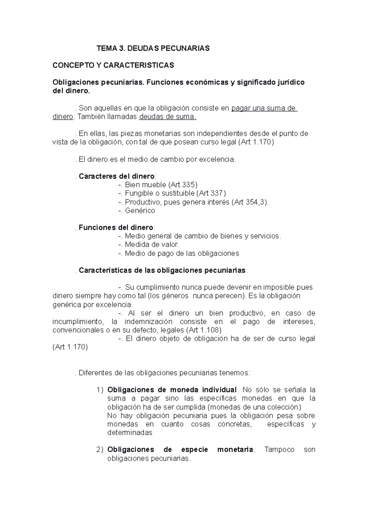 TEMA 3 - TEMA 3 - Derecho de Obligaciones - TEMA 3. DEUDAS PECUNARIAS ...