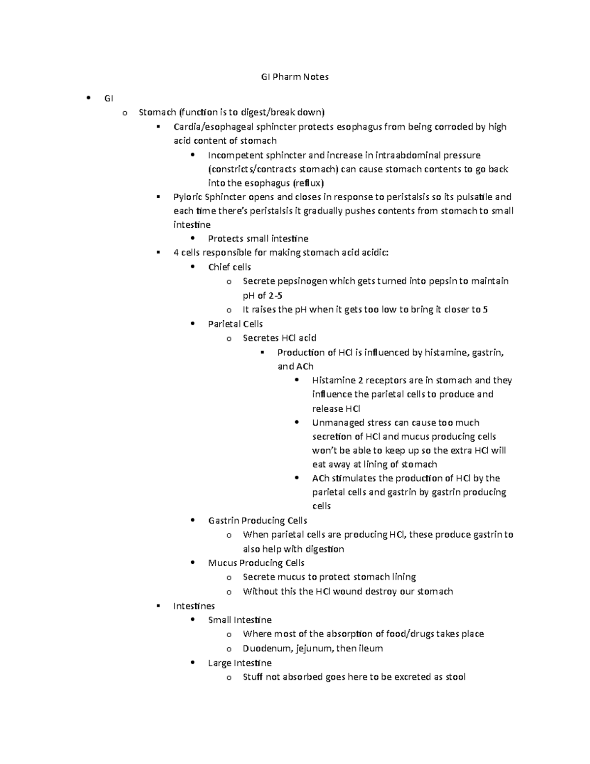 GI Pharm Notes - Lecture by Dr. Mary Winton over drugs affect the GI ...