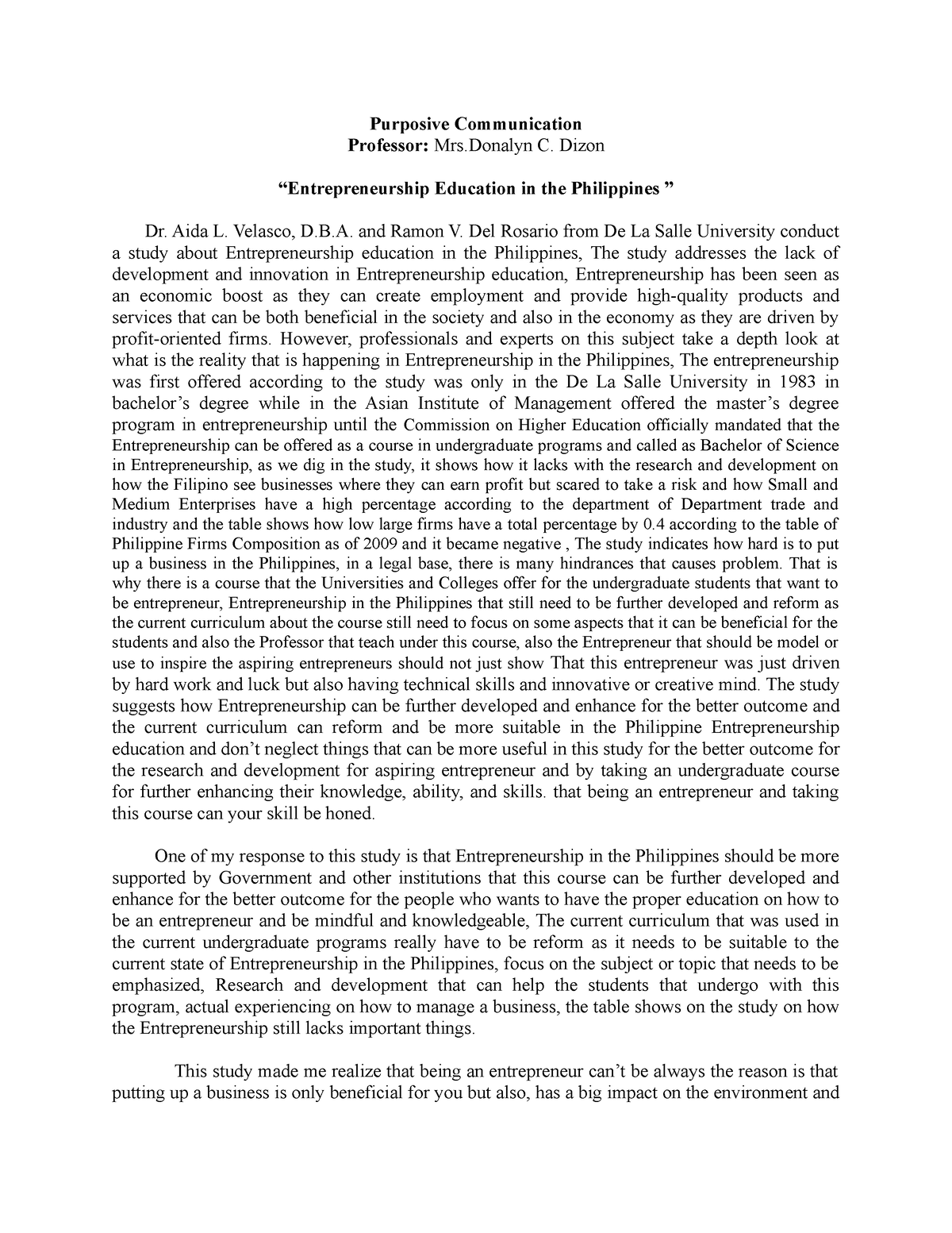 entrepreneurship tagalog essay