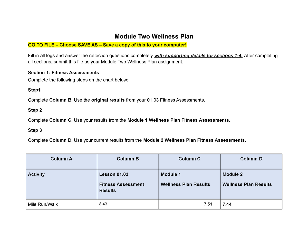 Flvs Module 2 Wellness Plan Module Two Wellness Plan Go To File Choose Save As Studocu