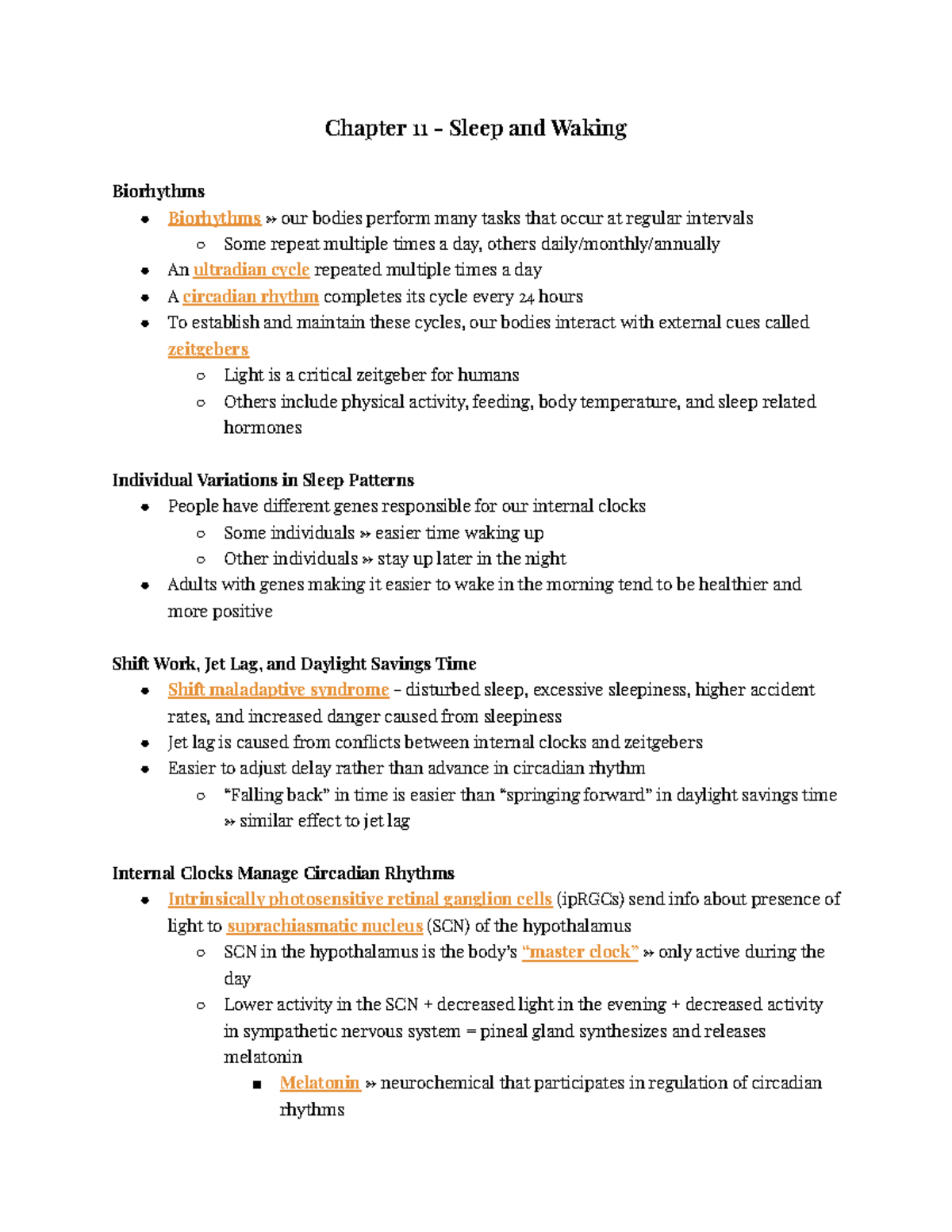 PSY351 Chapter 11 Notes - Chapter 11 - Sleep And Waking Biorhythms ...