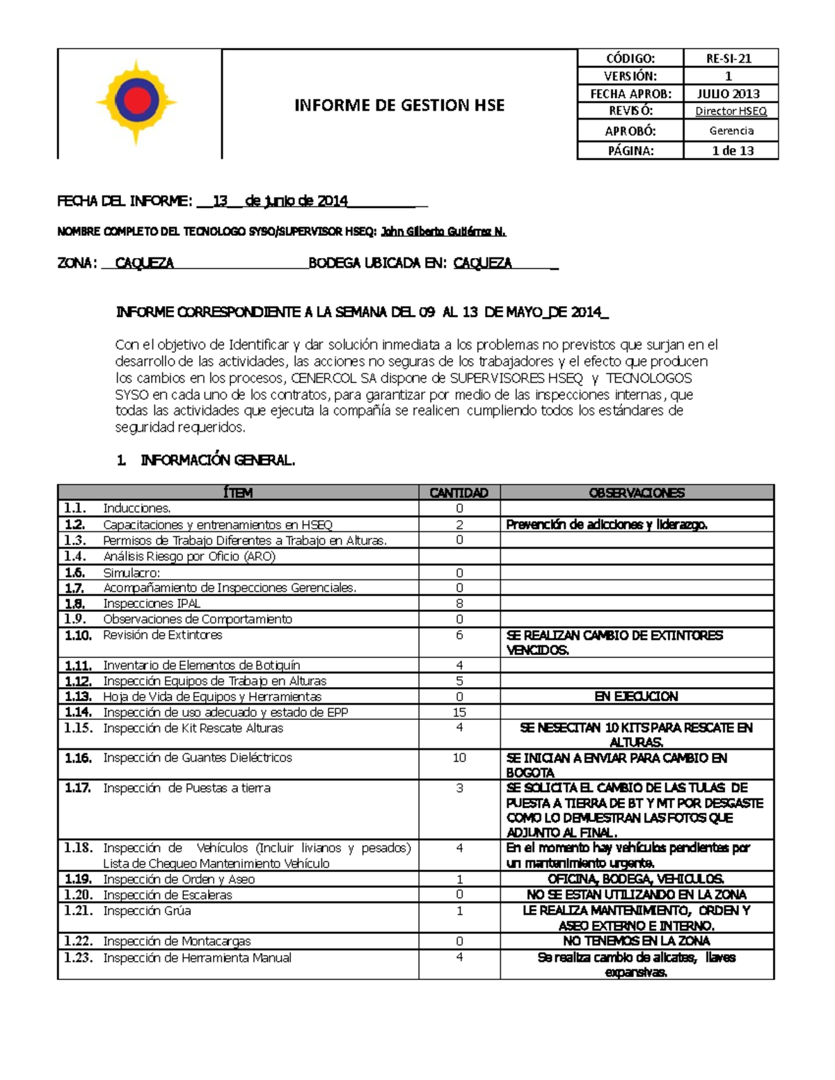 RE-SI-21 Informe DE Gestión HSE Vr 2014 - INFORME DE GESTION HSE ...