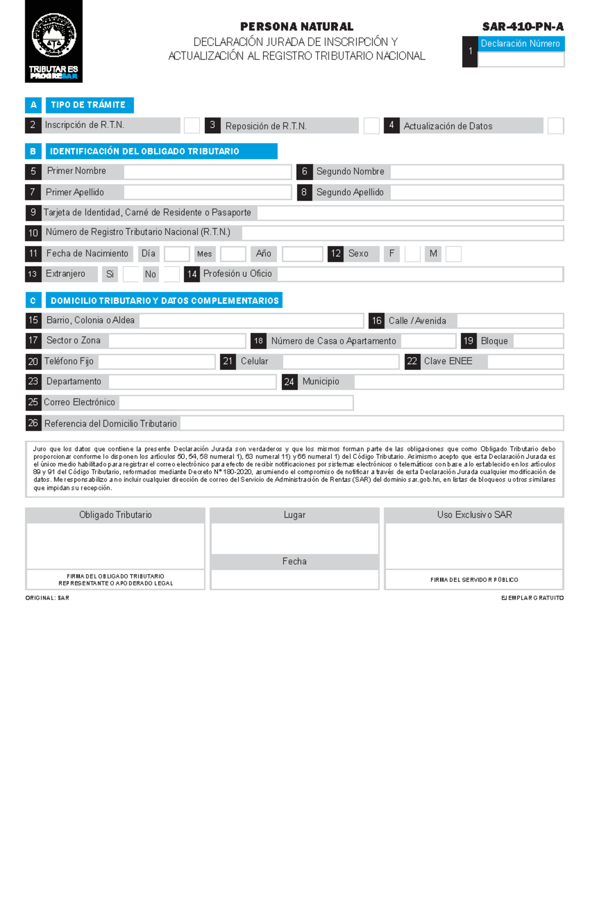 SAR 410 PN A - Nznkanksksnks - DECLARACIÓN JURADA DE INSCRIPCIÓN Y ...