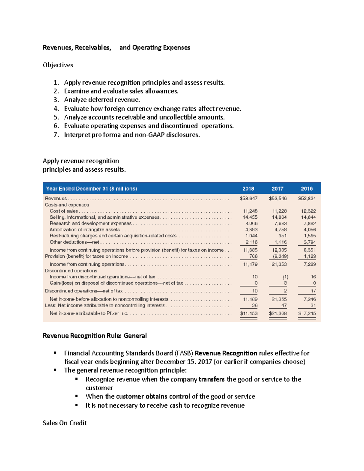 Revenues - Lecture notes 59 - Revenues, Receivables, and Operating ...