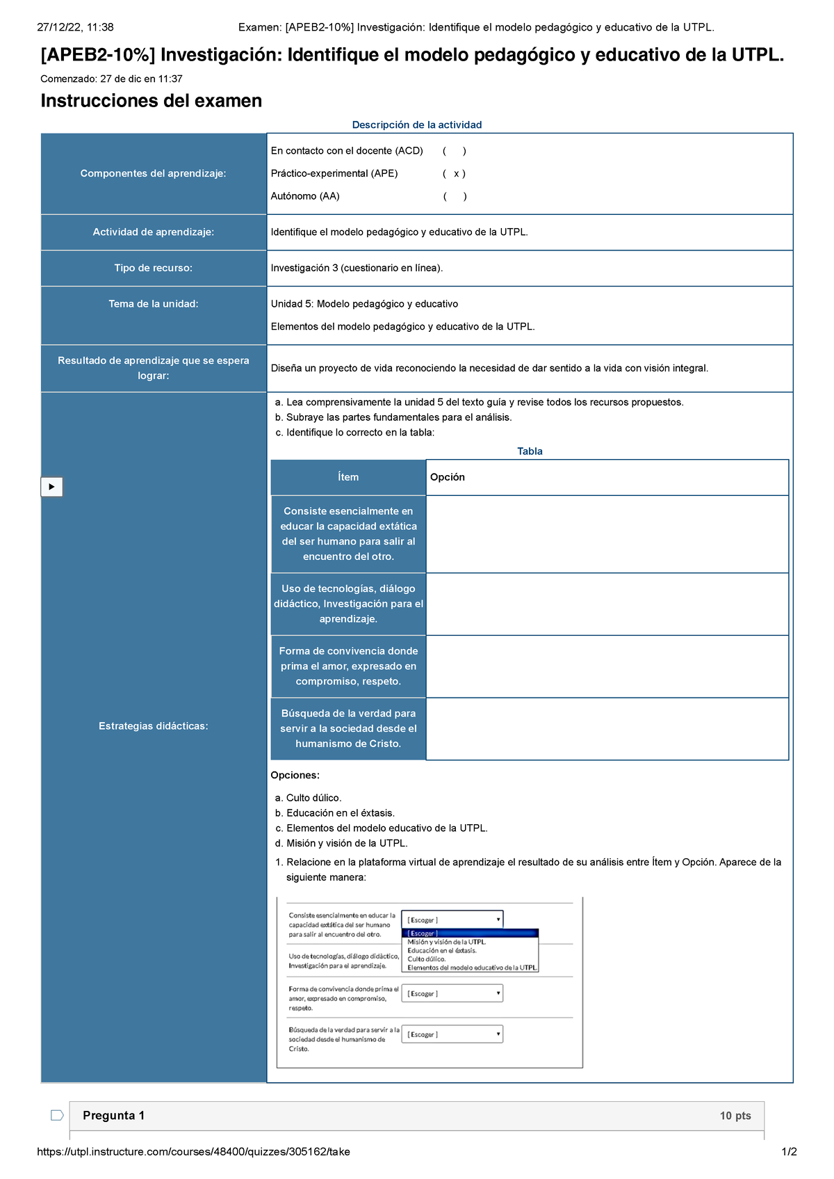 Examen [APEB 2-10%] Investigación Identifique El Modelo Pedagógico Y ...