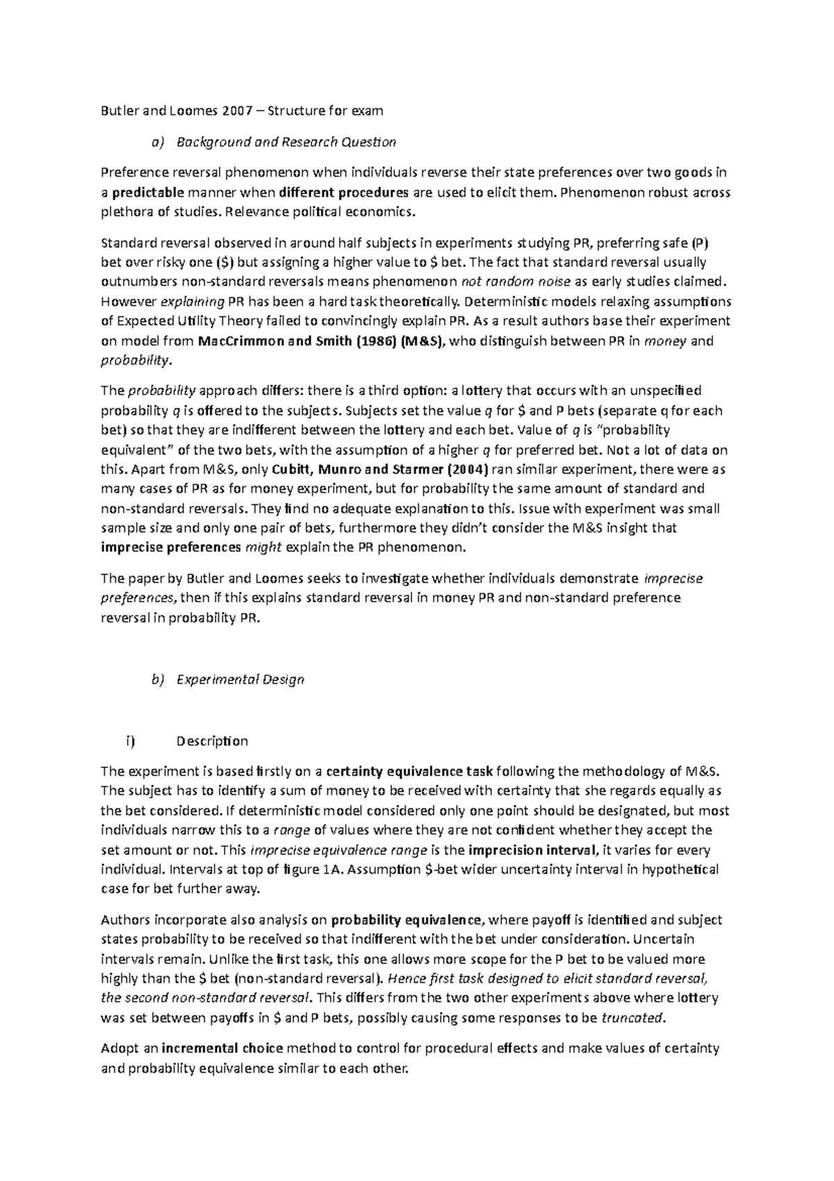 Section A: Sample anwsers - Butler and Loomes 2007 Structure for exam a ...