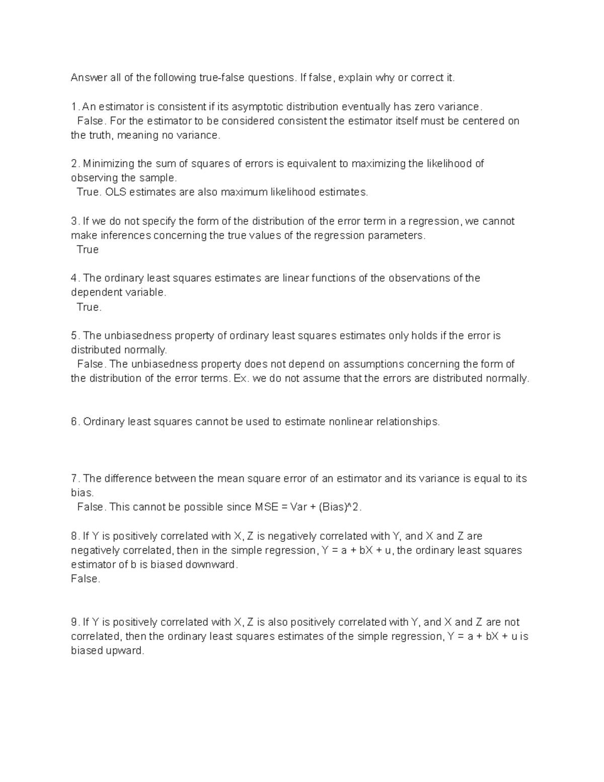 Midterm Exam Questions Answer all of the following truefalse