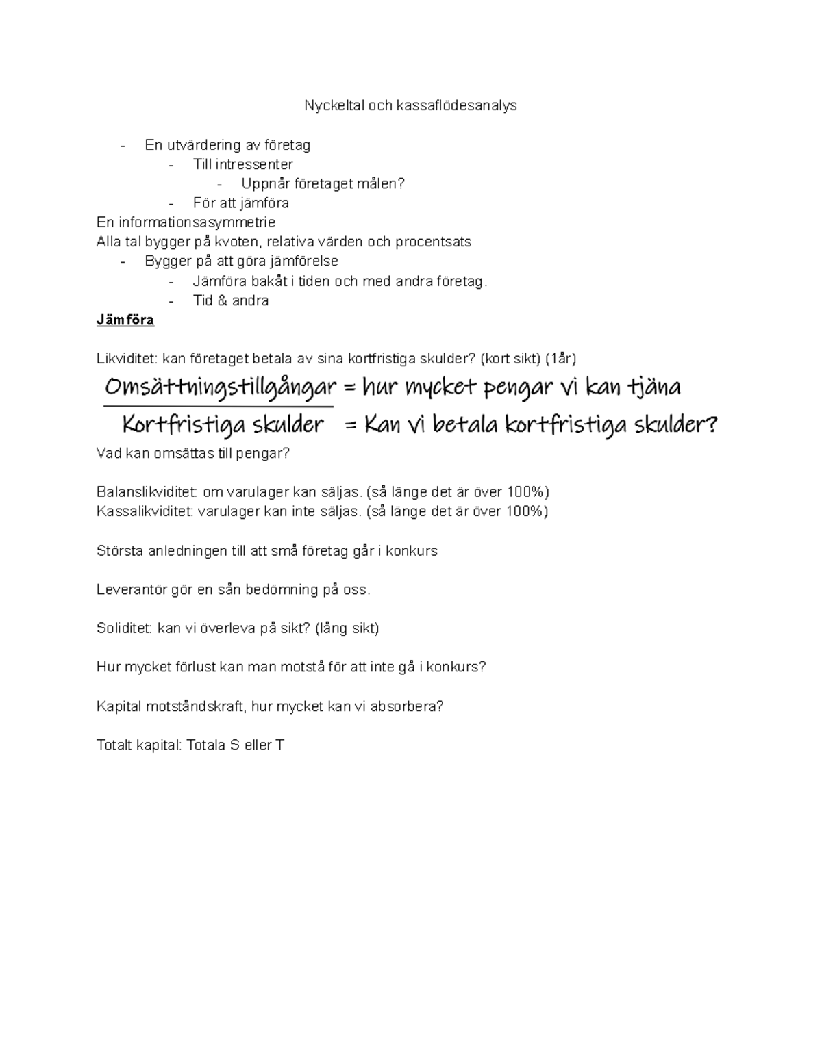 F09 Nyckeltal Och Kassaflödesanalys - Nyckeltal Och Kassaflödesanalys ...