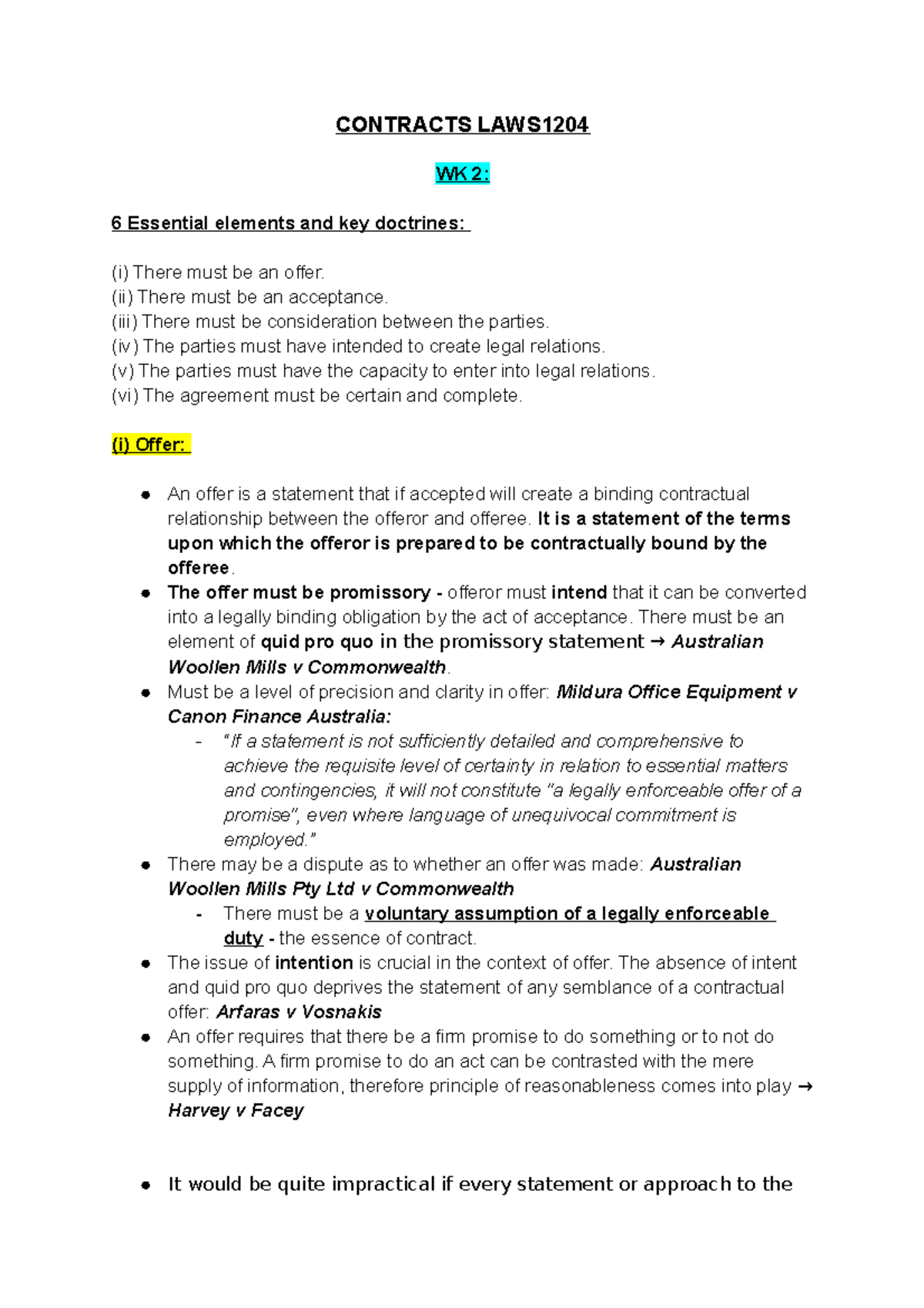 Contracts LAWS1204 Revised Notes - CONTRACTS LAWS WK 2: 6 Essential ...