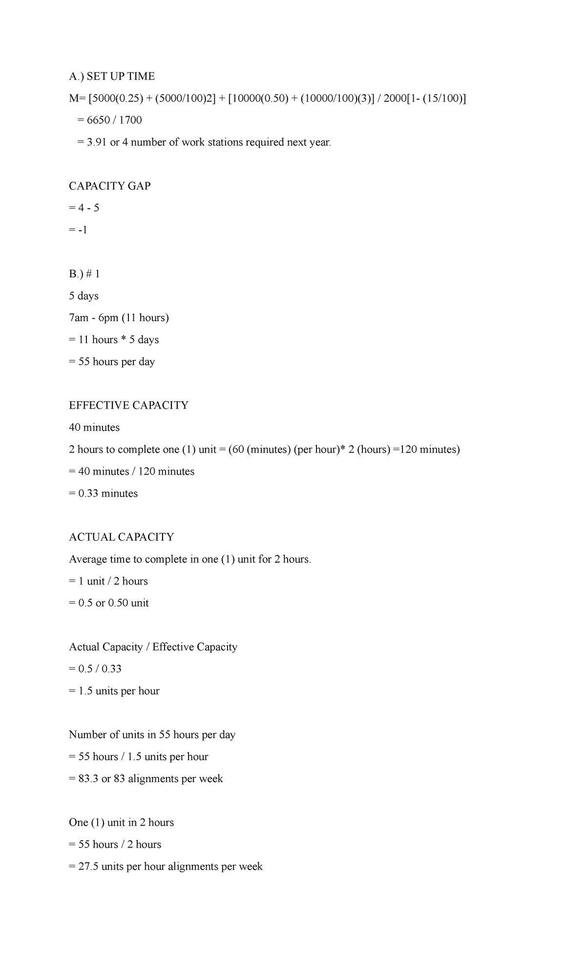 OPERATIONS MANAGEMENT & TOTAL QUALITY MANAGEMENT Set Up Time - A.) SET ...