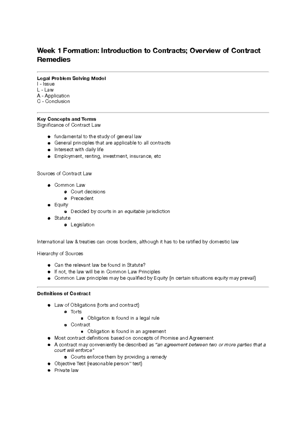 Week 1 - Lecture Notes 1 - Week 1 Formation: Introduction To Contracts ...