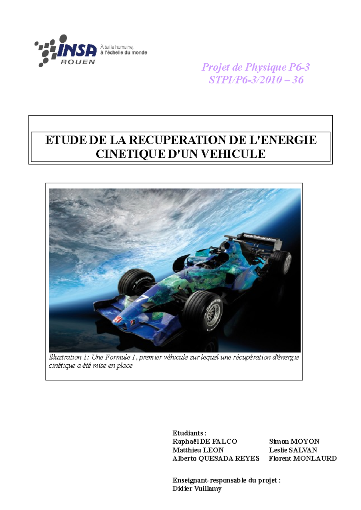 Rapport insa - Illustration 1 : Une Formule 1, premier véhicule sur ...