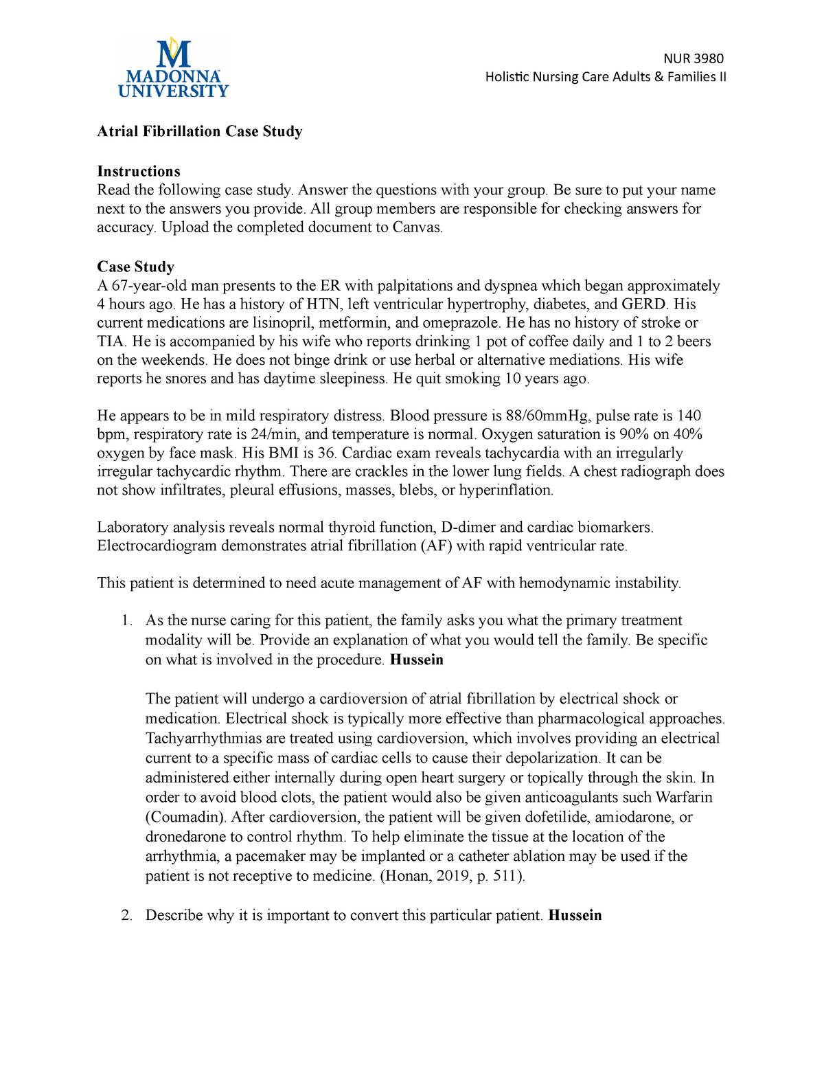 Atrial Fibrillation Case Study (1) - Holistic Nursing Care Adults ...