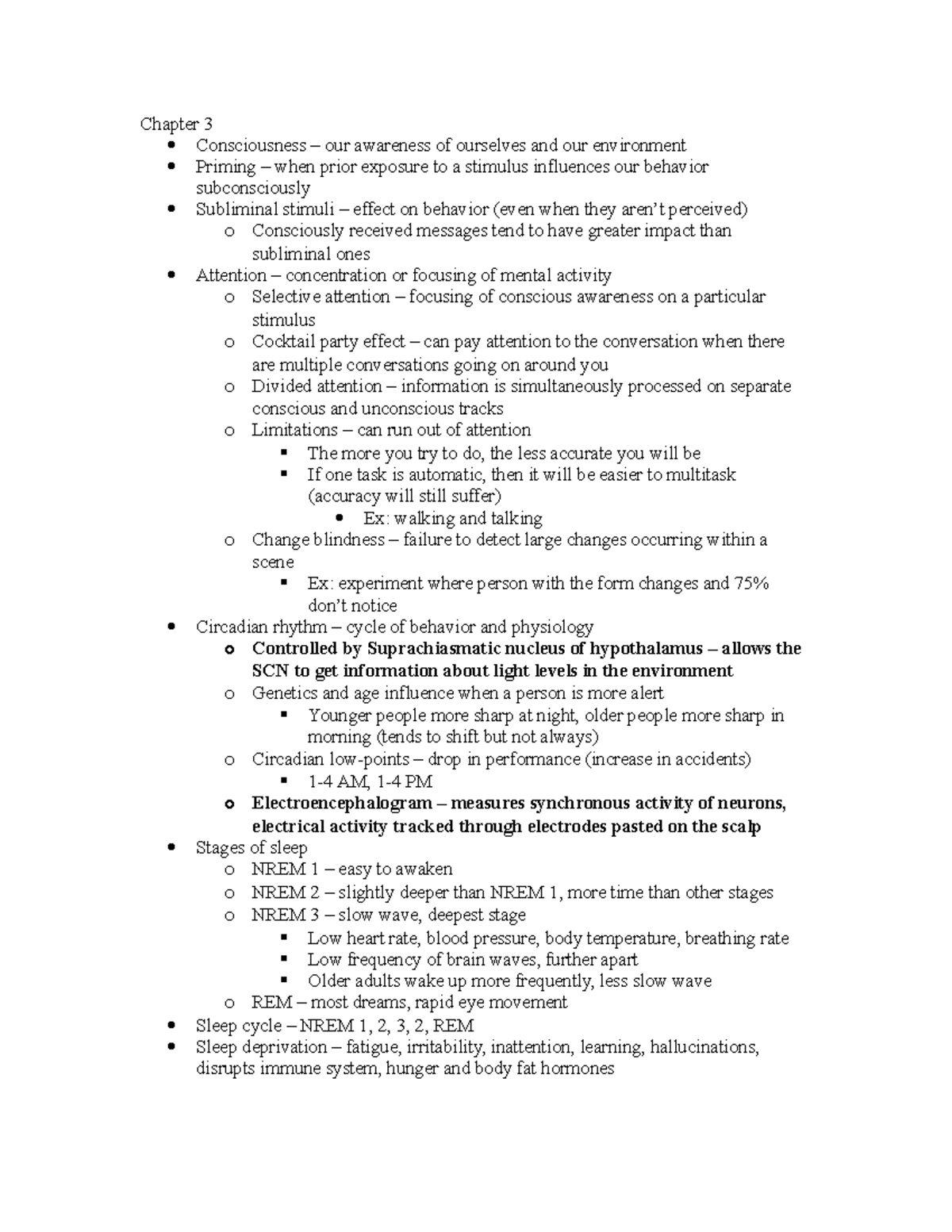 Intro Psych Rollins - Test 2 Study Guide - Chapter 3 Consciousness ...