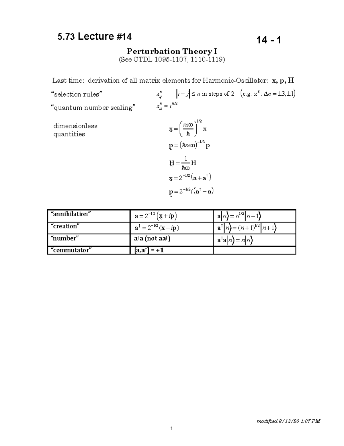 Perturbation Theory I (PDF - 1.2MB) - Perturbation Theory I (See CTDL ...