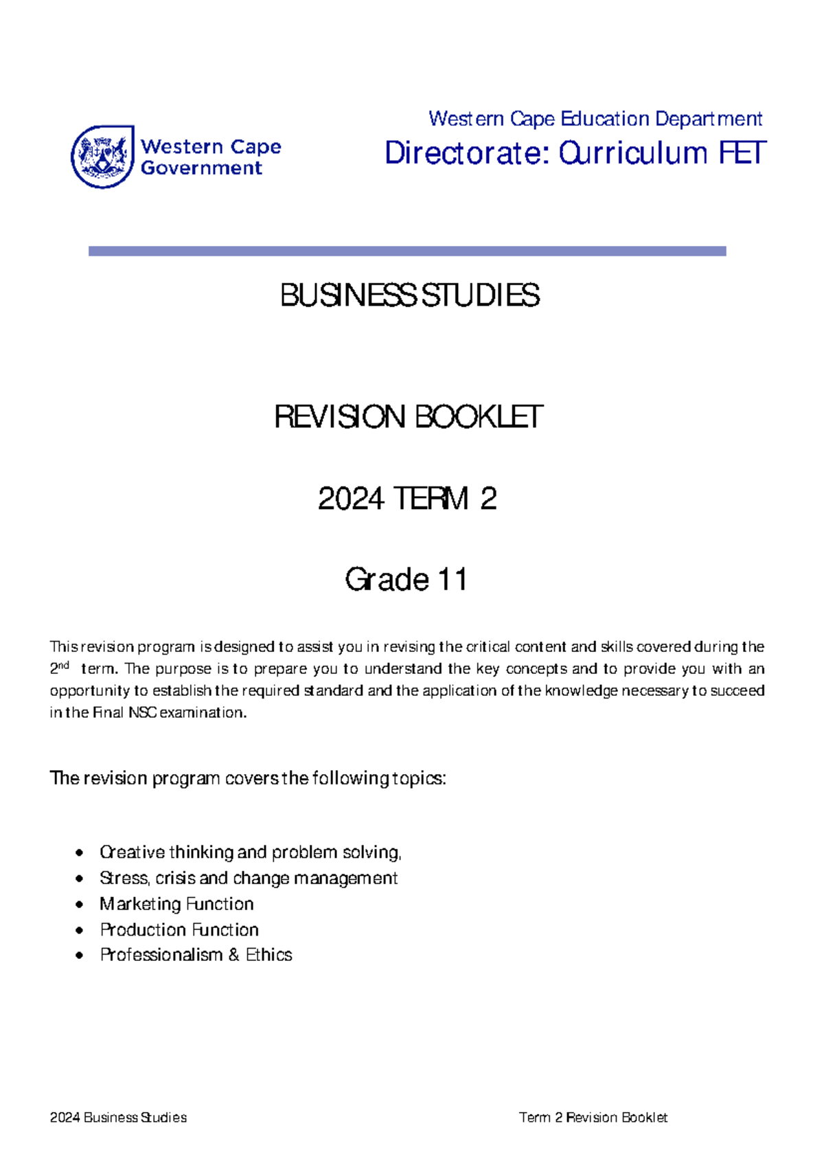 2024 Term 2 Gr 11 BSTD Revision Booklet - Western Cape Education ...