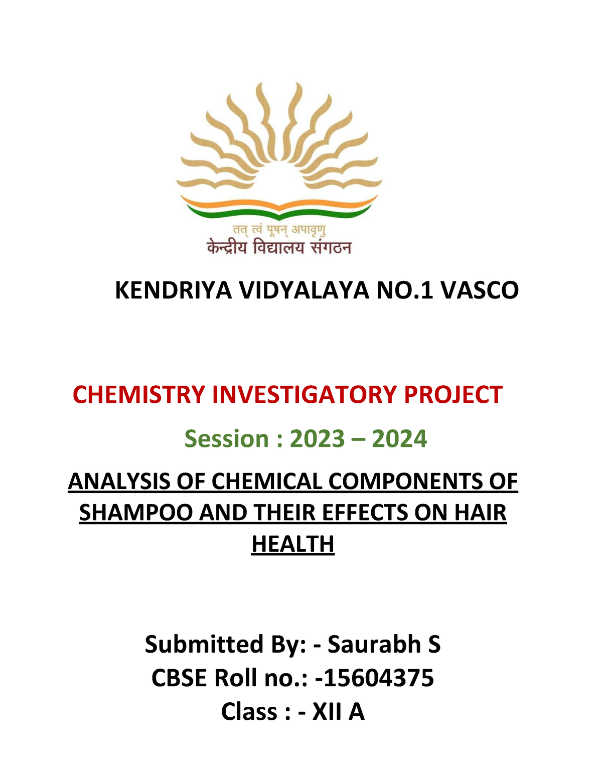 Chemistry Investigatory Project Sequence To Arrange The Papers In The ...