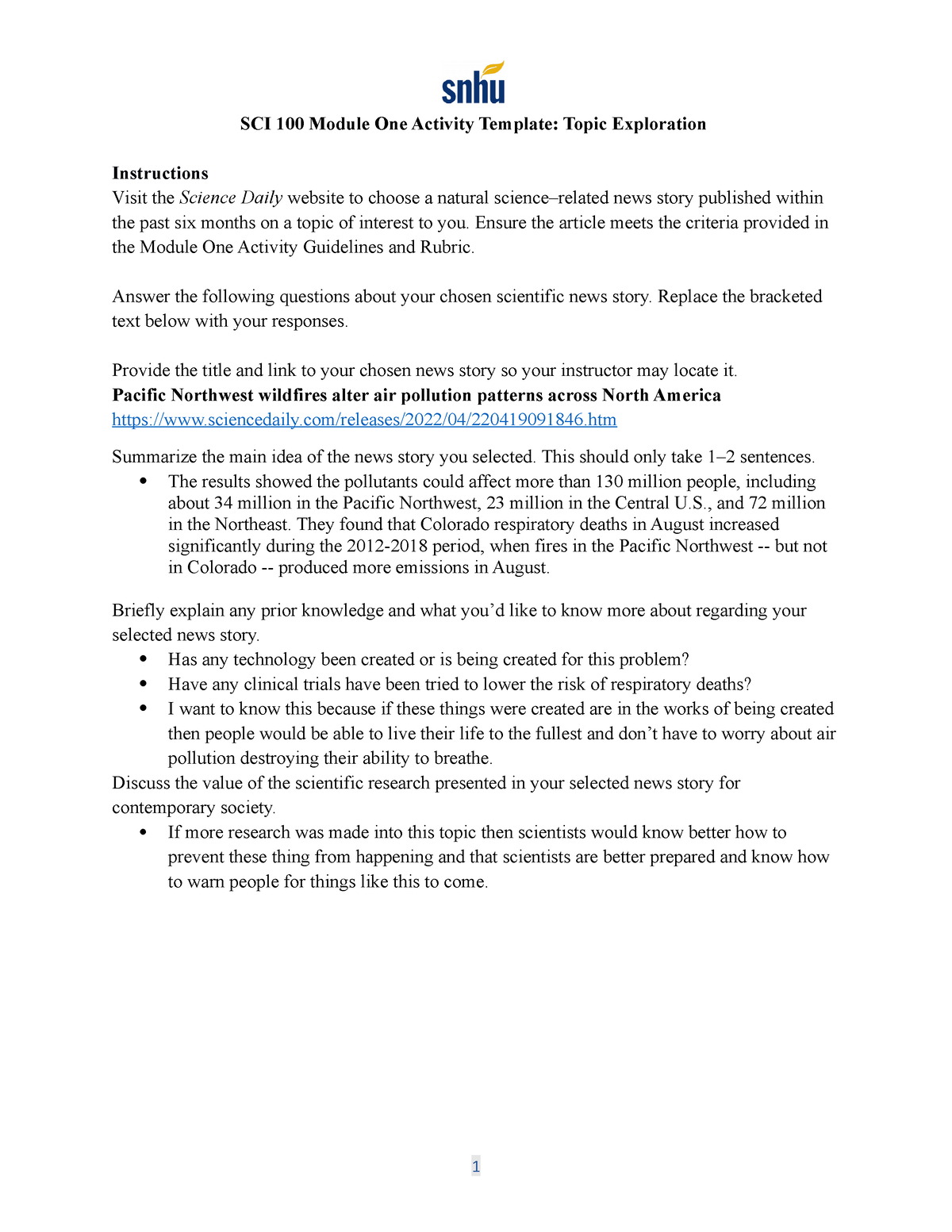 Sci 100 Module One Activity Ensure The Article Meets The Criteria Provided In The Module One 7172