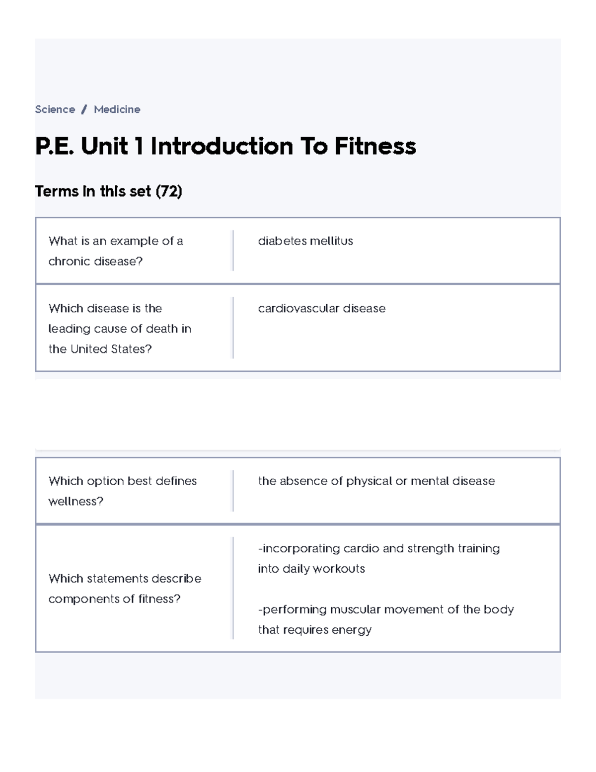 P.E. Unit 1 Introduction To Fitness Flashcards Quizlet - P. Unit 1 ...