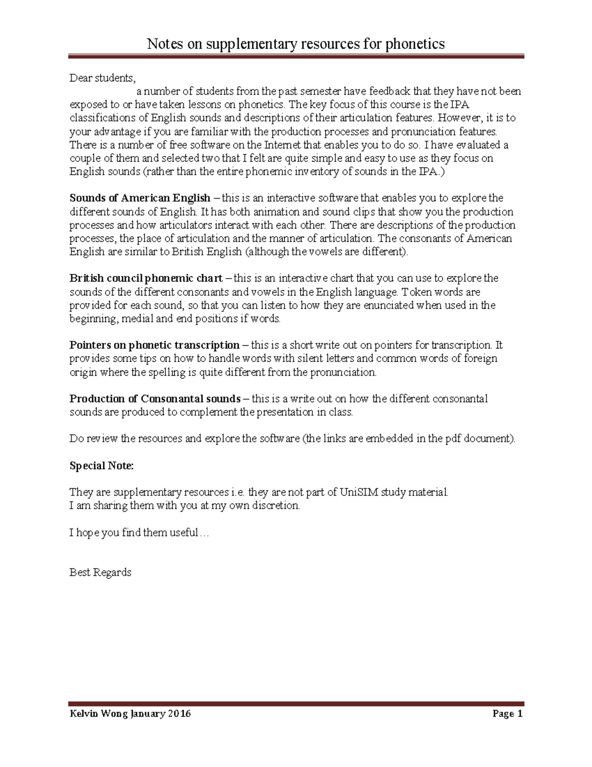 Notes on Supplementary Resources-1 - The key focus of this course is ...