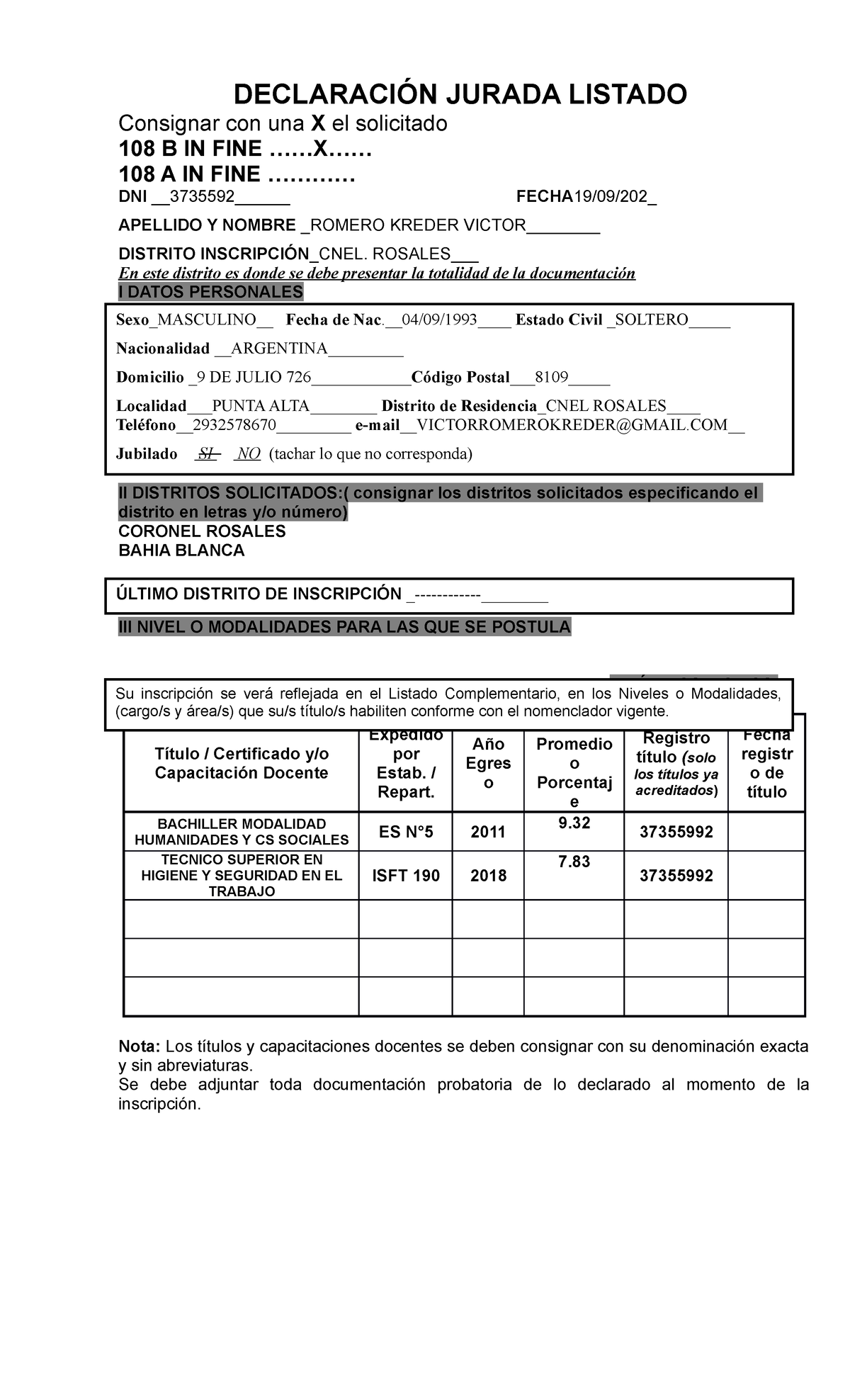 Declaracion Jurada Infine 2022 - DECLARACIÓN JURADA LISTADO Consignar ...