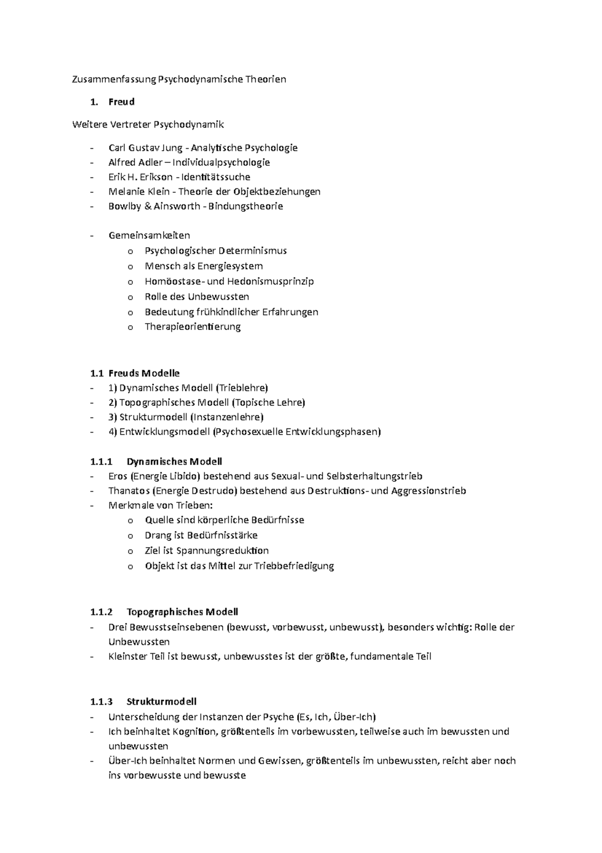 Sigmund Freud Theorien Zusammenfassung Freud - Wintersemester - Zusammenfassung Psychodynamische Theorien