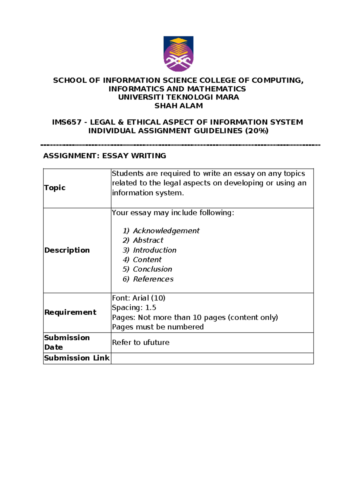 IMS657 Individual Assignment Guidelines - SCHOOL OF INFORMATION SCIENCE ...