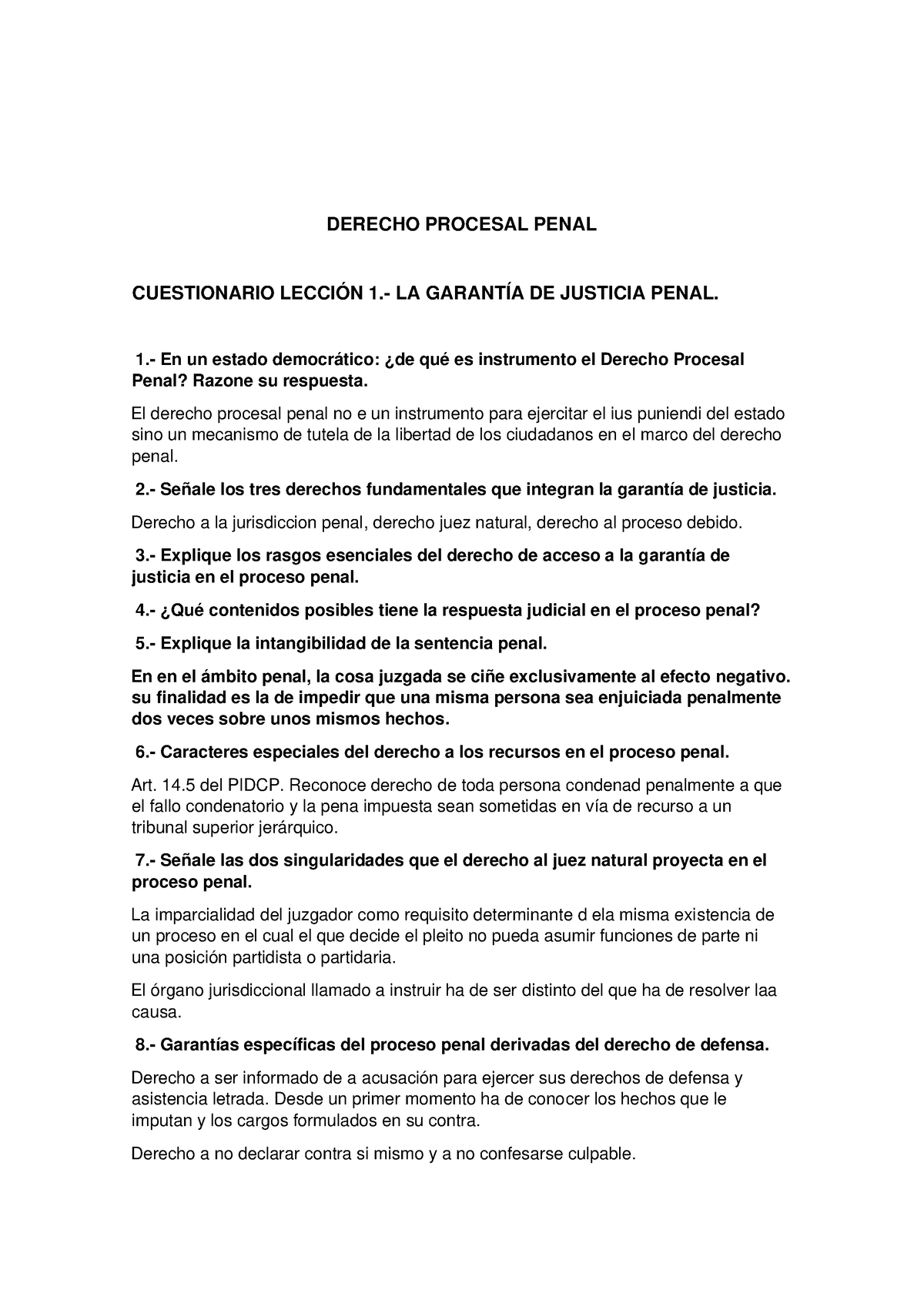 Cuestionario Lección 1 Procesal Penal - DERECHO PROCESAL PENAL ...