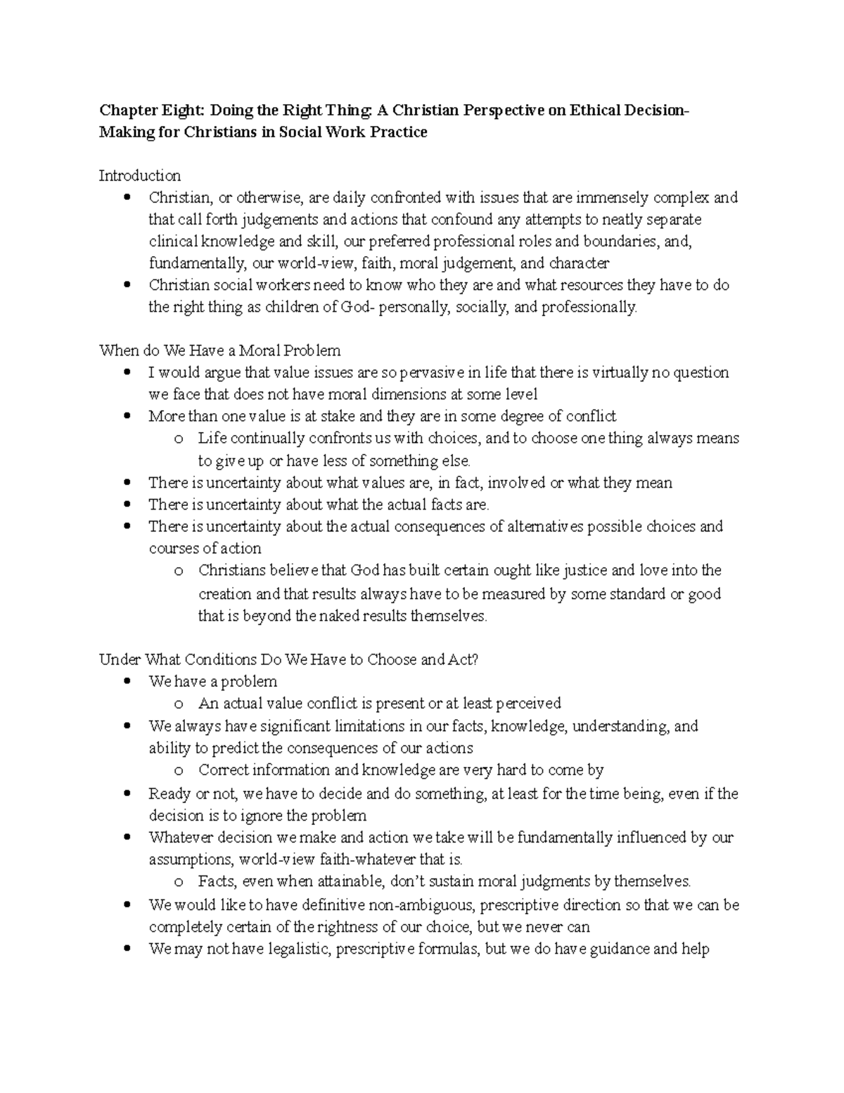 Chapter Eight Doing the Right Think A Christian Perspective on Ethical ...