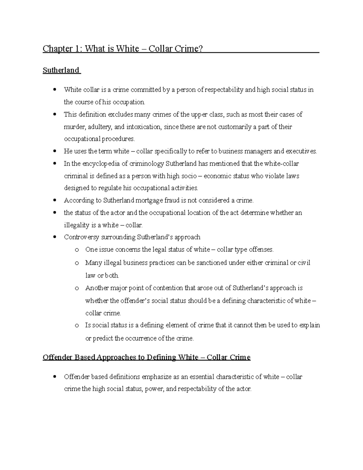 Chapter 1 Textbook Notes - Chapter 1: What Is White – Collar Crime ...