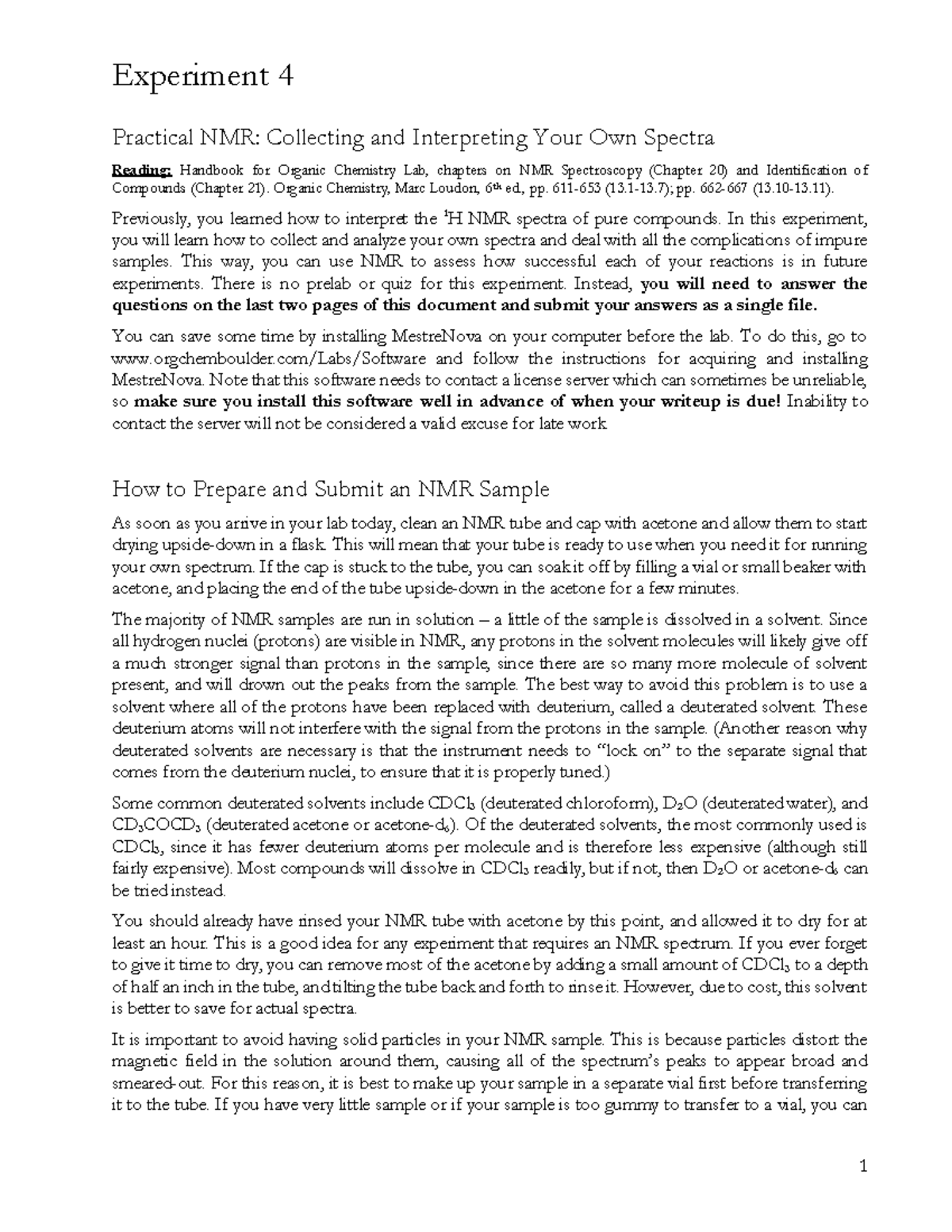 4 Practical Nmr Nmr Experiment 4 Practical Nmr Collecting And