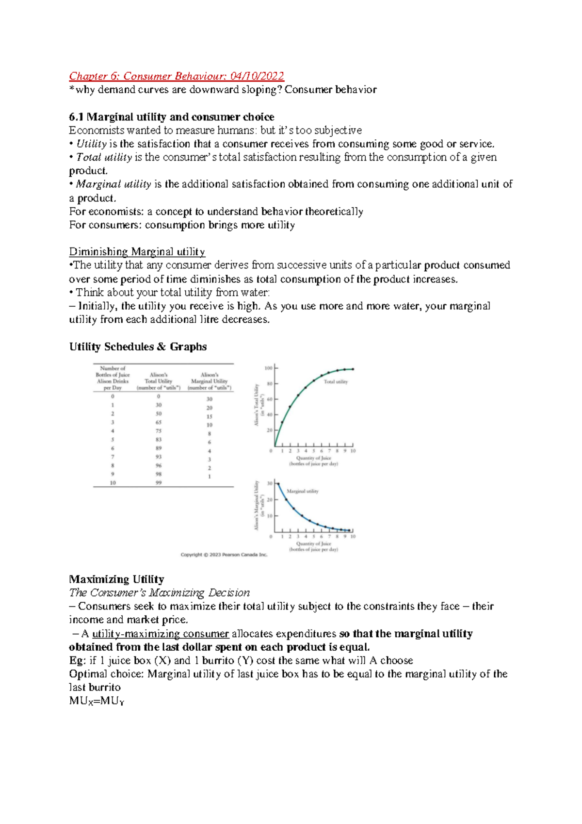 Chap 6 - Condensed Notes On Chapter 6 ECON 201 :Consumer Behaviour ...