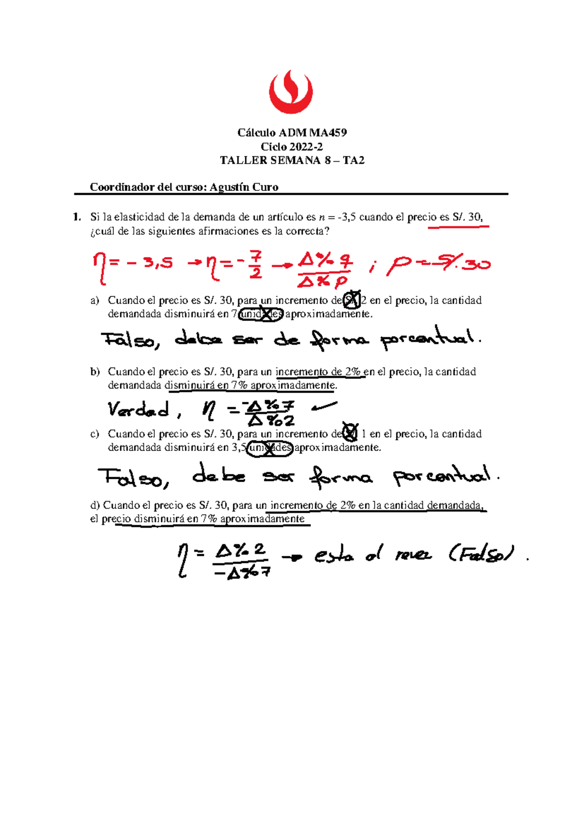 Tarea Academica C Lculo Adm Ma Ciclo Taller Semana Ta Coordinador Del