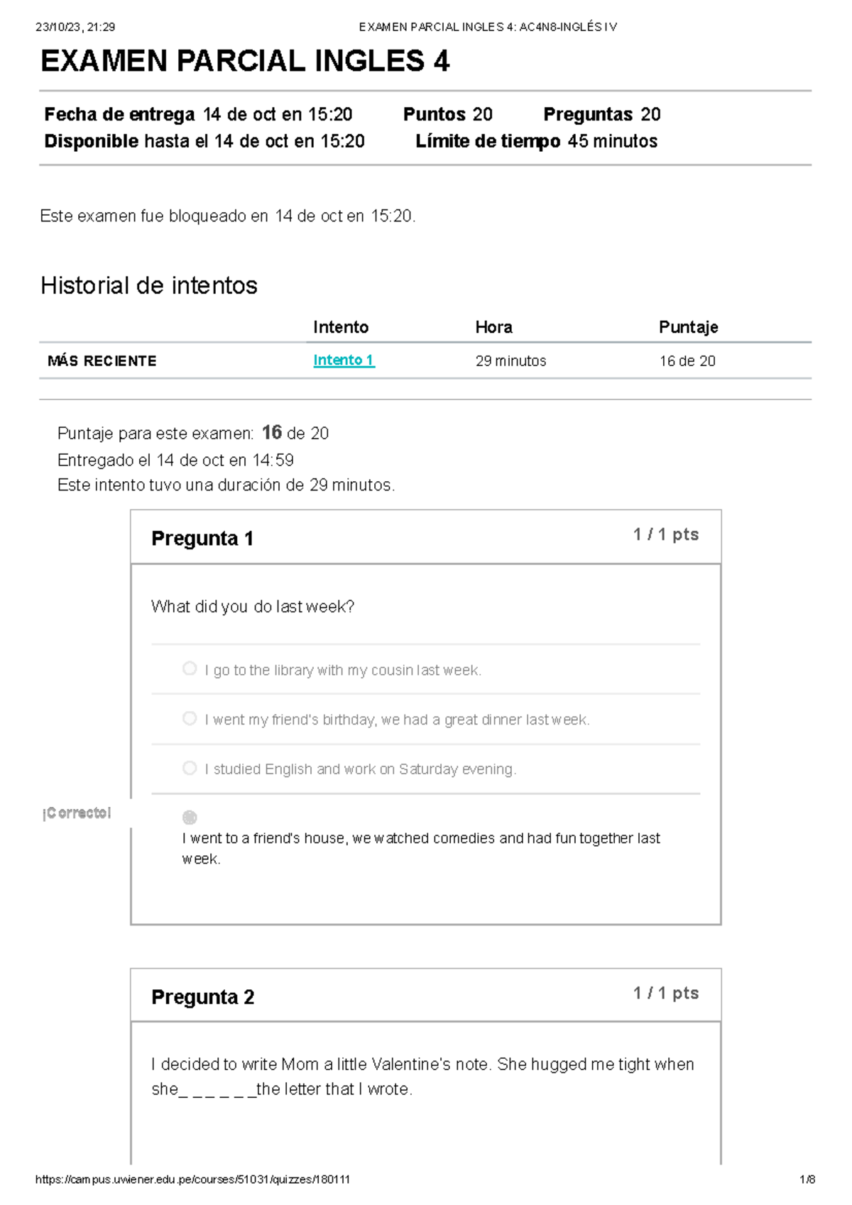 Examen Parcial Ingles 4 AC4N8- Inglés IV - EXAMEN PARCIAL INGLES 4 ...