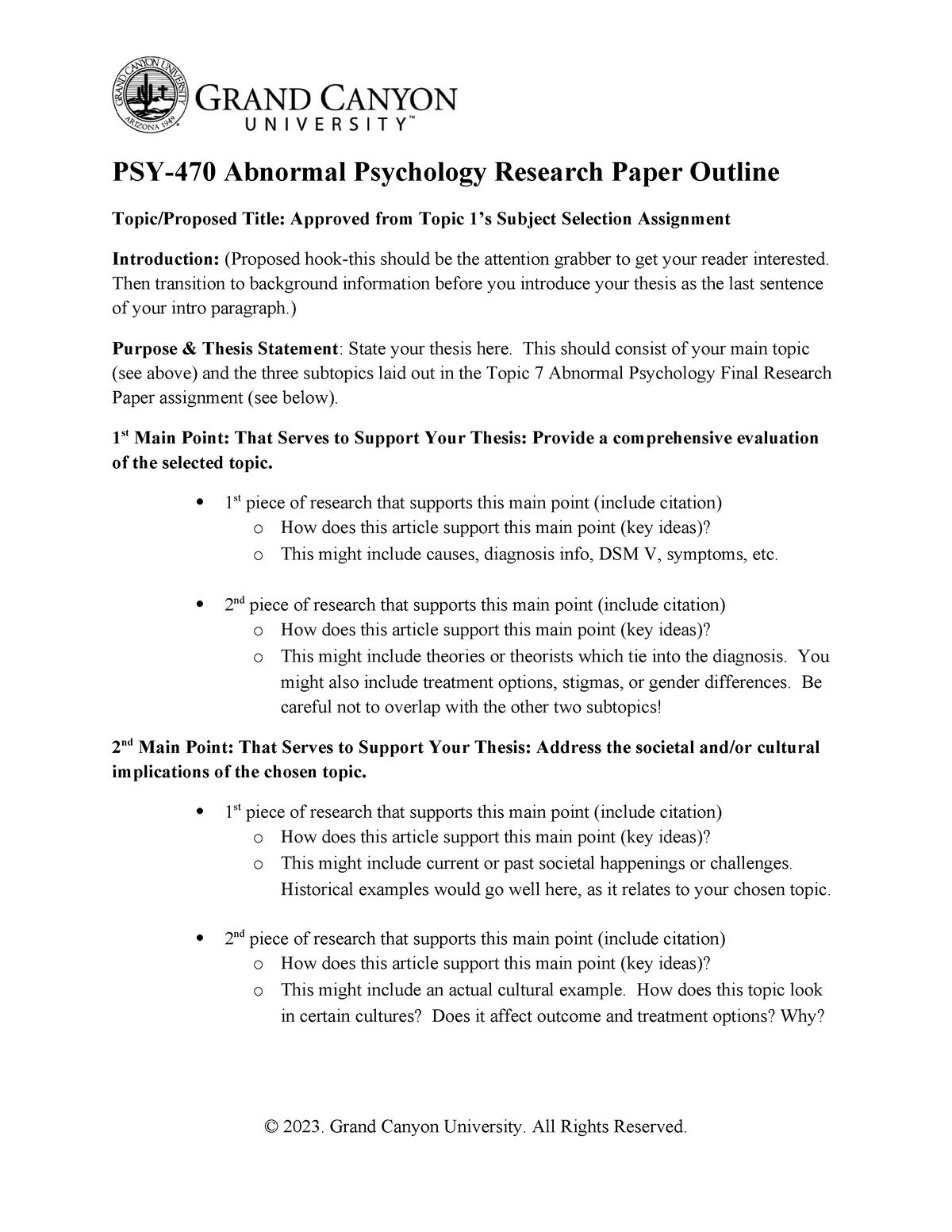psy 470 abnormal psychology research paper outline