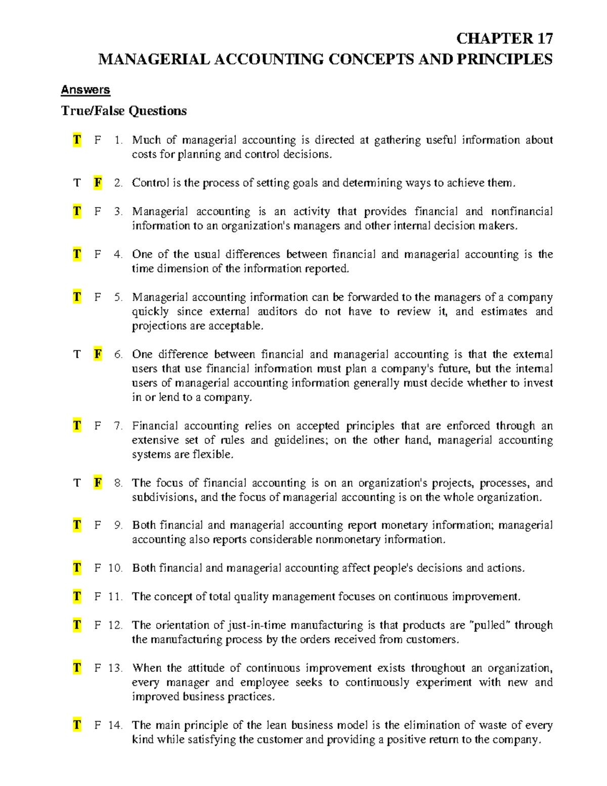 18 Managerial Accounting Concepts and Pr - CHAPTER 1 7 MANAGERIAL ...