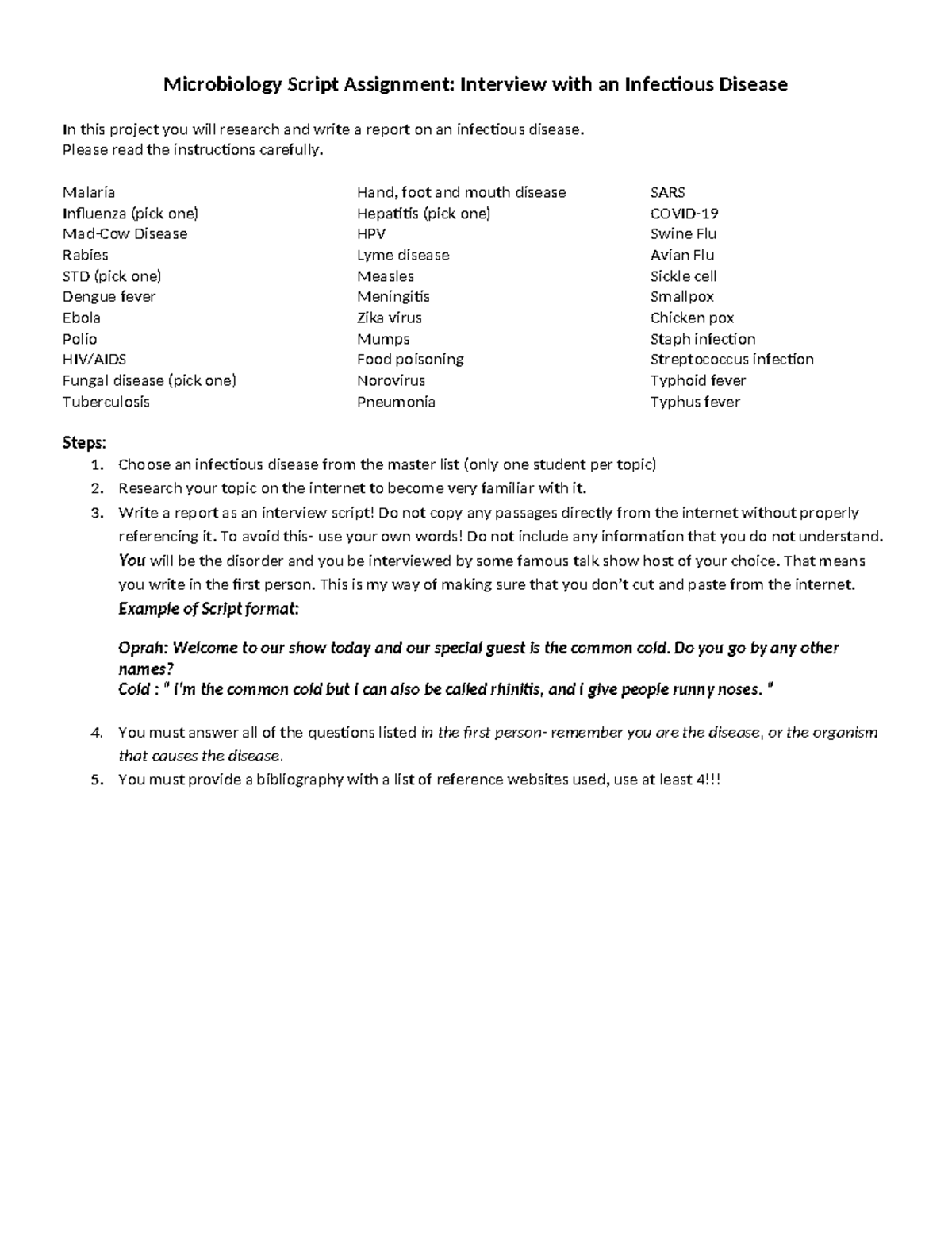 Microbiology Script Assignment - Please read the instructions carefully ...