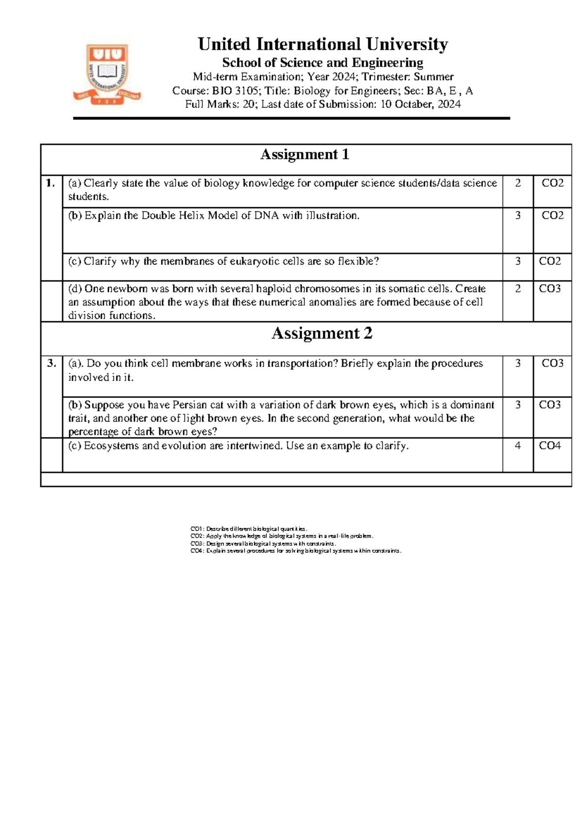 Final Summer Assignments MID TERM - Assignment 1 (a) Clearly state the ...
