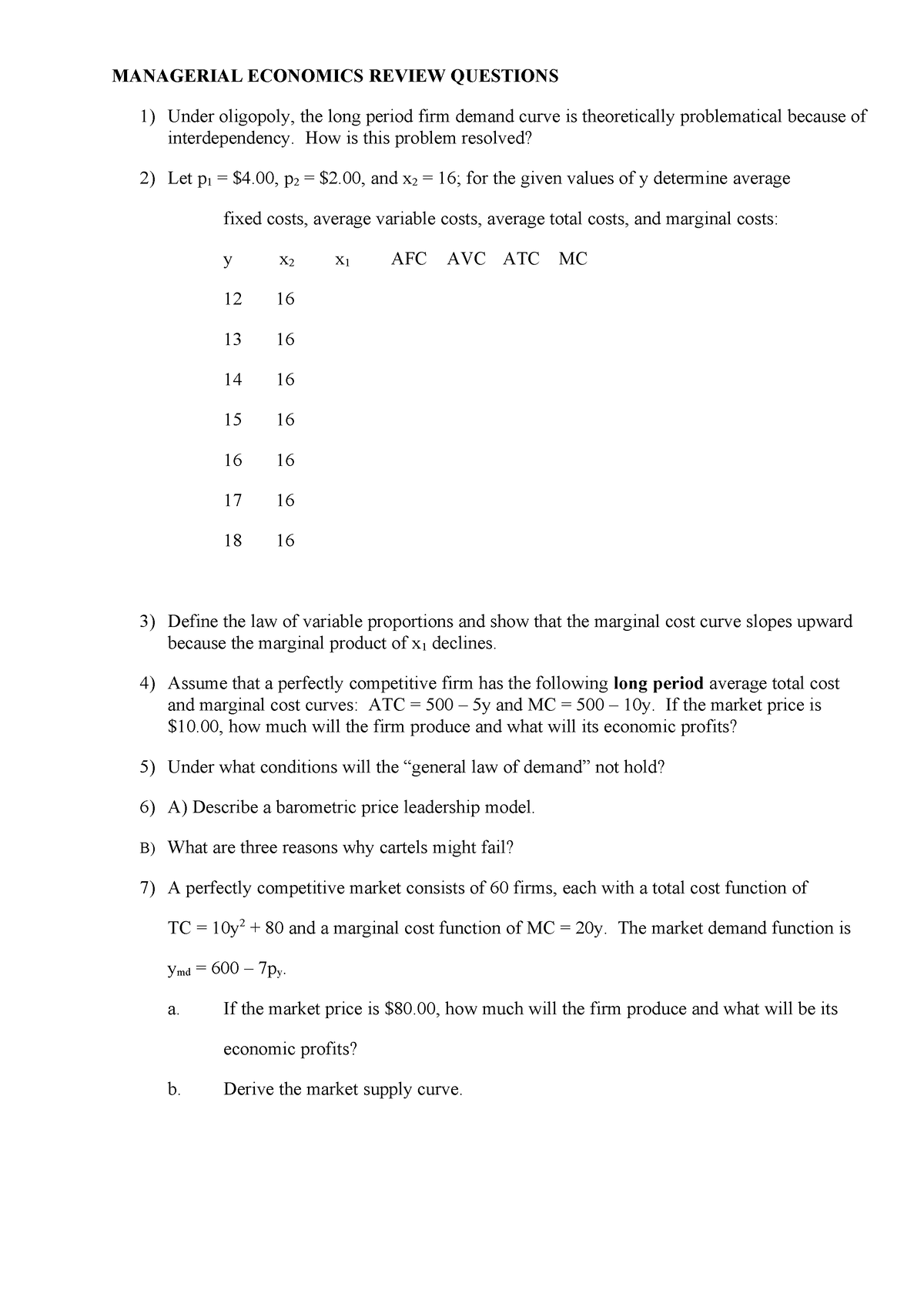 managerial economics essay questions