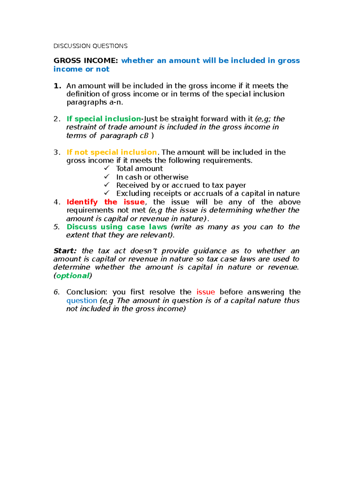 Discussion Questions - DISCUSSION QUESTIONS GROSS INCOME: whether an ...