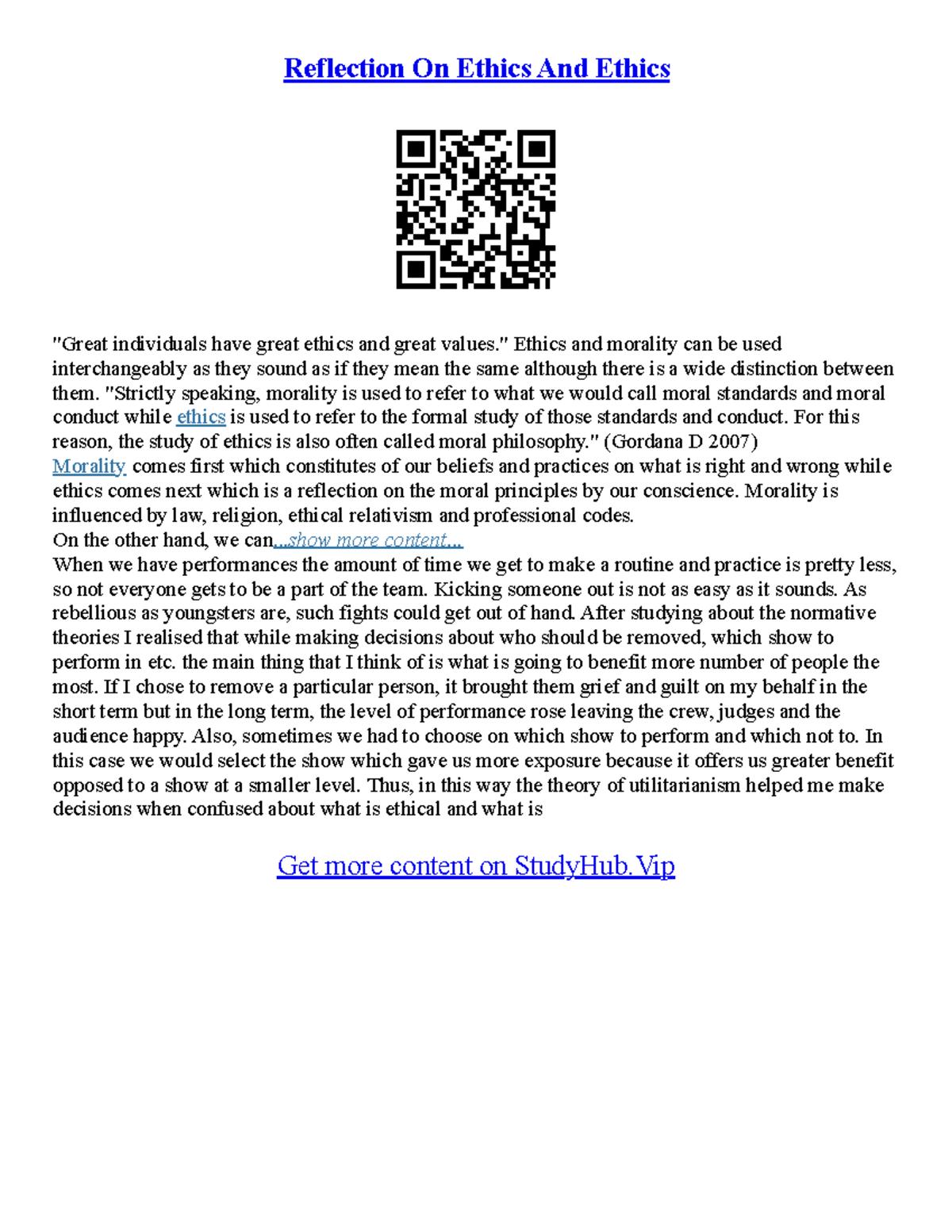 Reflective Essay Topics - Reflection On Ethics And Ethics "Great ...