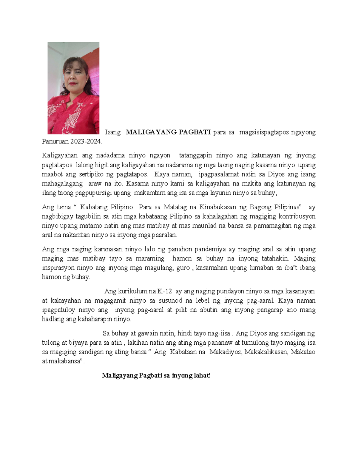 Graduation Message - for reports - Isang MALIGAYANG PAGBATI para sa ...